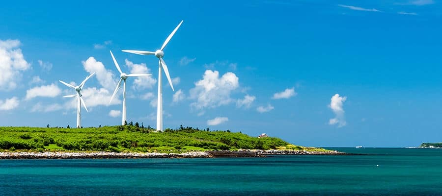 Onshore wind turbines in Penghu, Tawiwan.