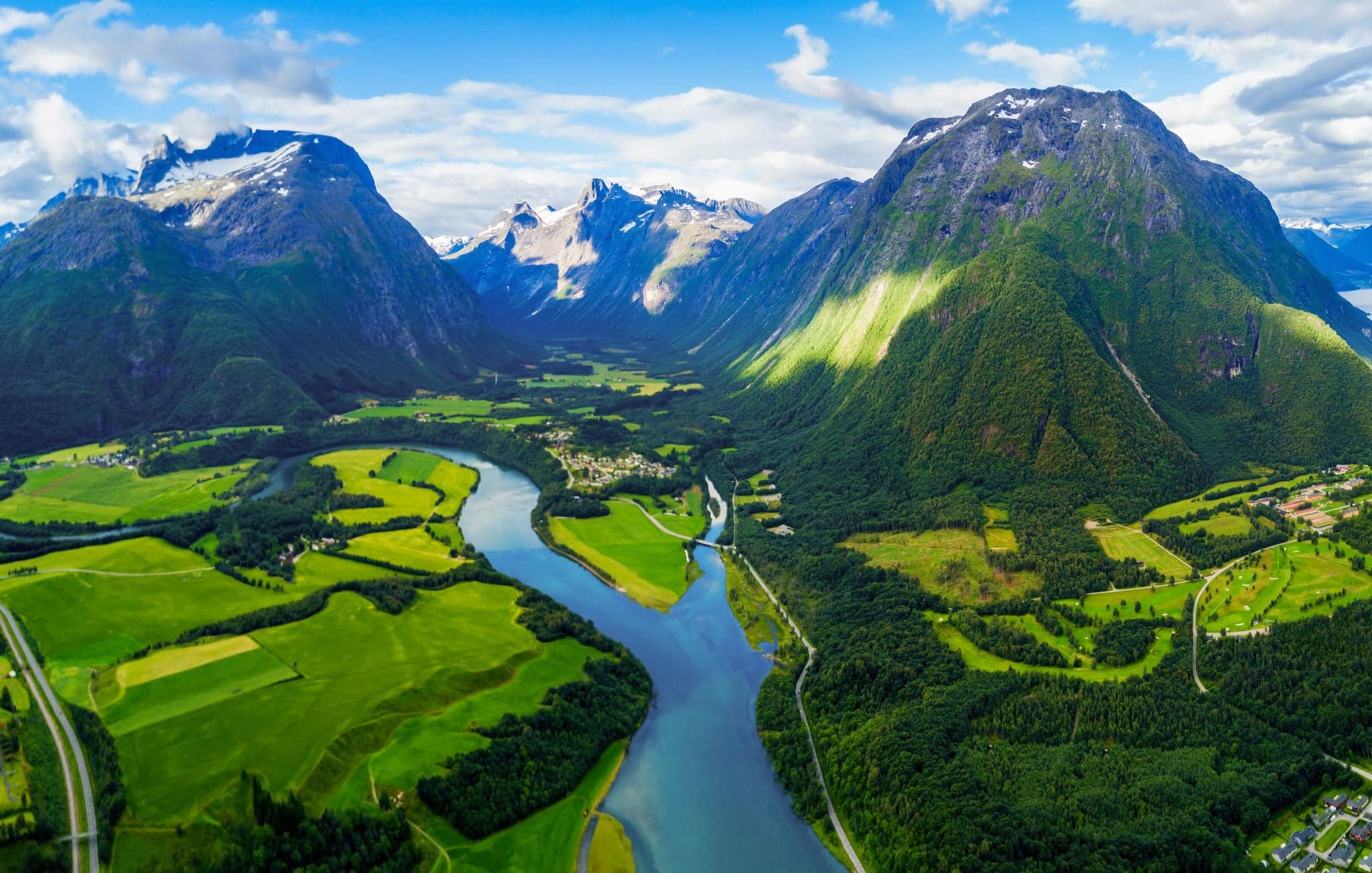 Andalsnes aerial panoramic view, Andalsnes is a town in Rauma Municipality in Norway.