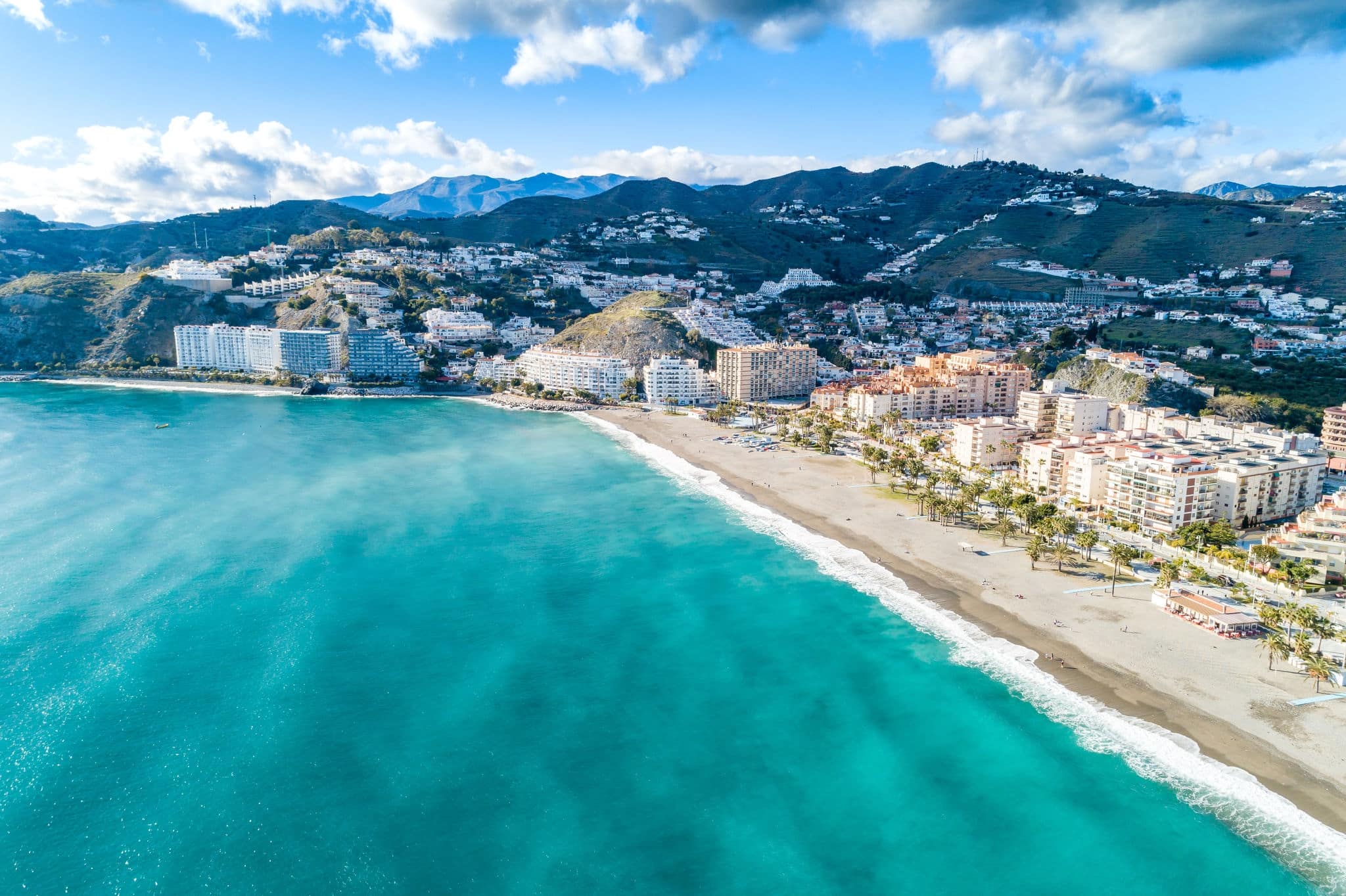 Part of a set of aerial views of a mediterranean spanish beach (San Cristobal beach) at Almunecar, Granada, Spain