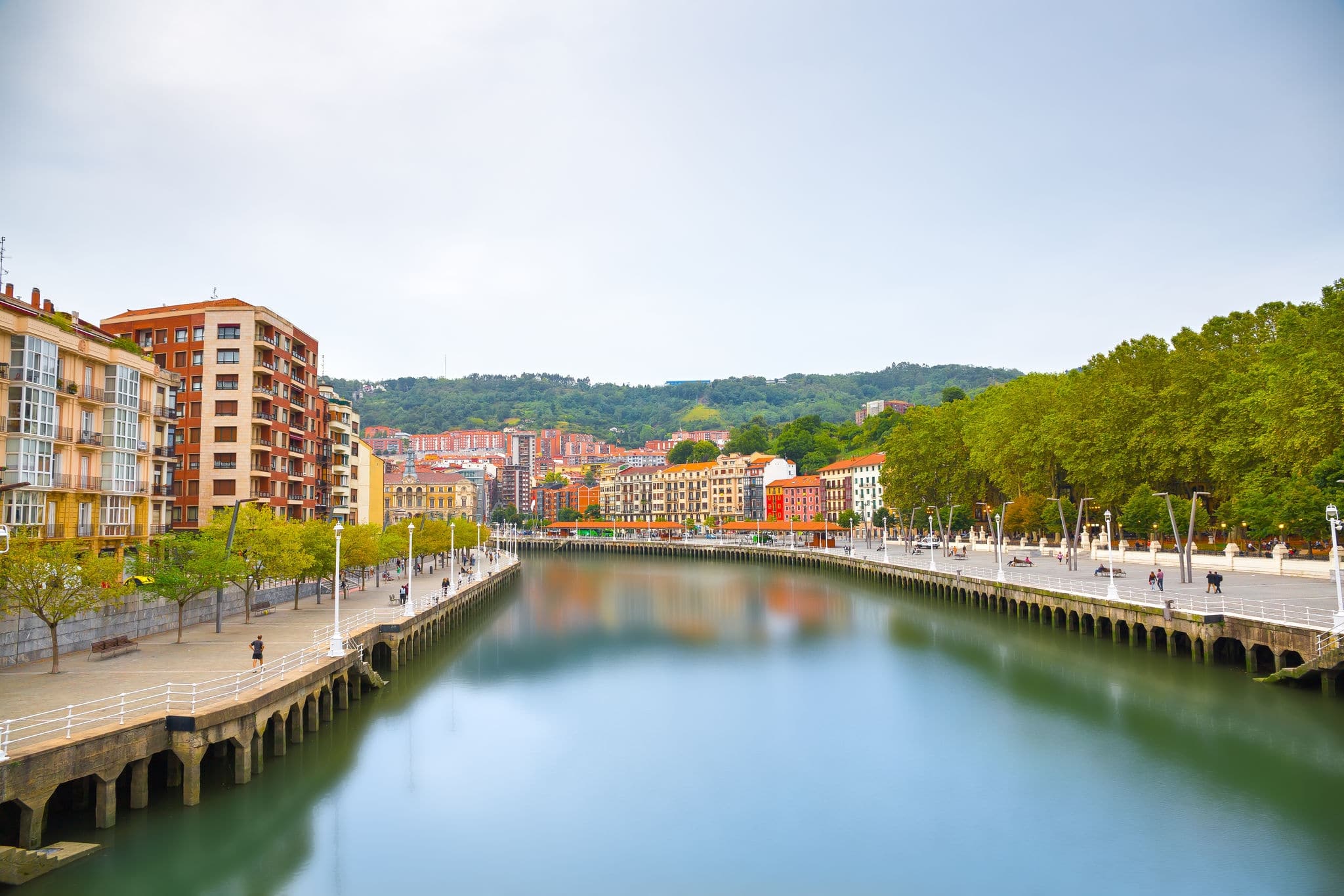 Fantastic view about river between streets in Bilbao, Spain