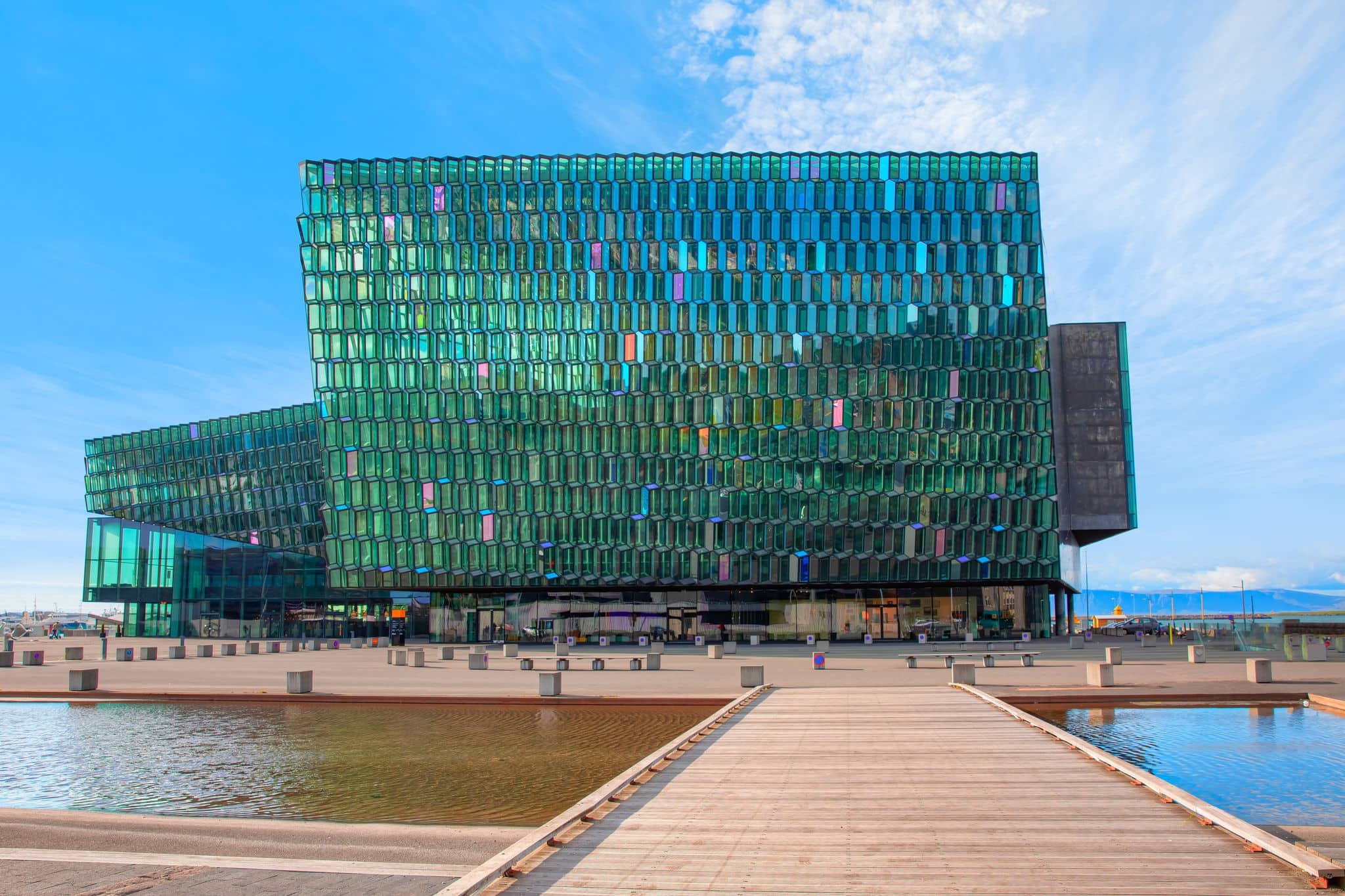 Iceland, Reykjavik, Low angle view of Harpa concert hall and conference center