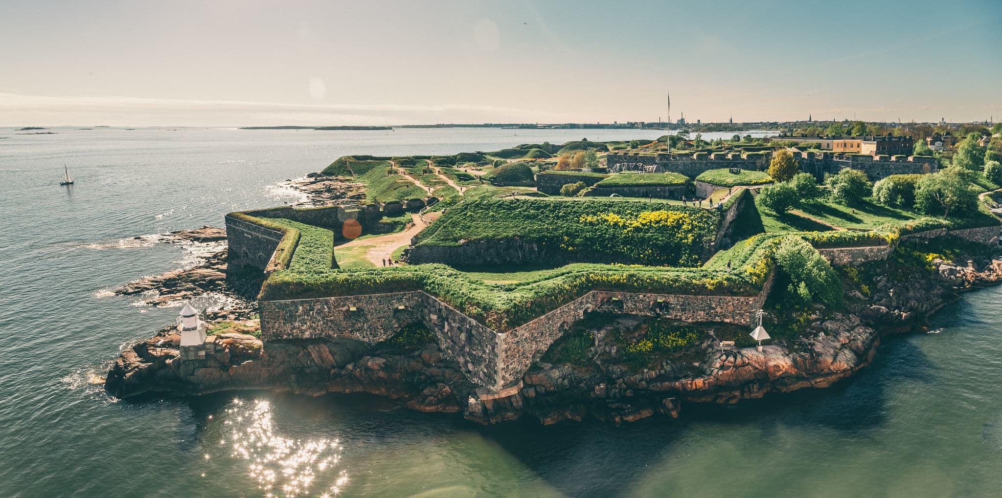 Bastions of finnish fortress Suomenlinna (or sweeden name Sveaborg) at the coast of Baltic sea in Helsinki, Finland