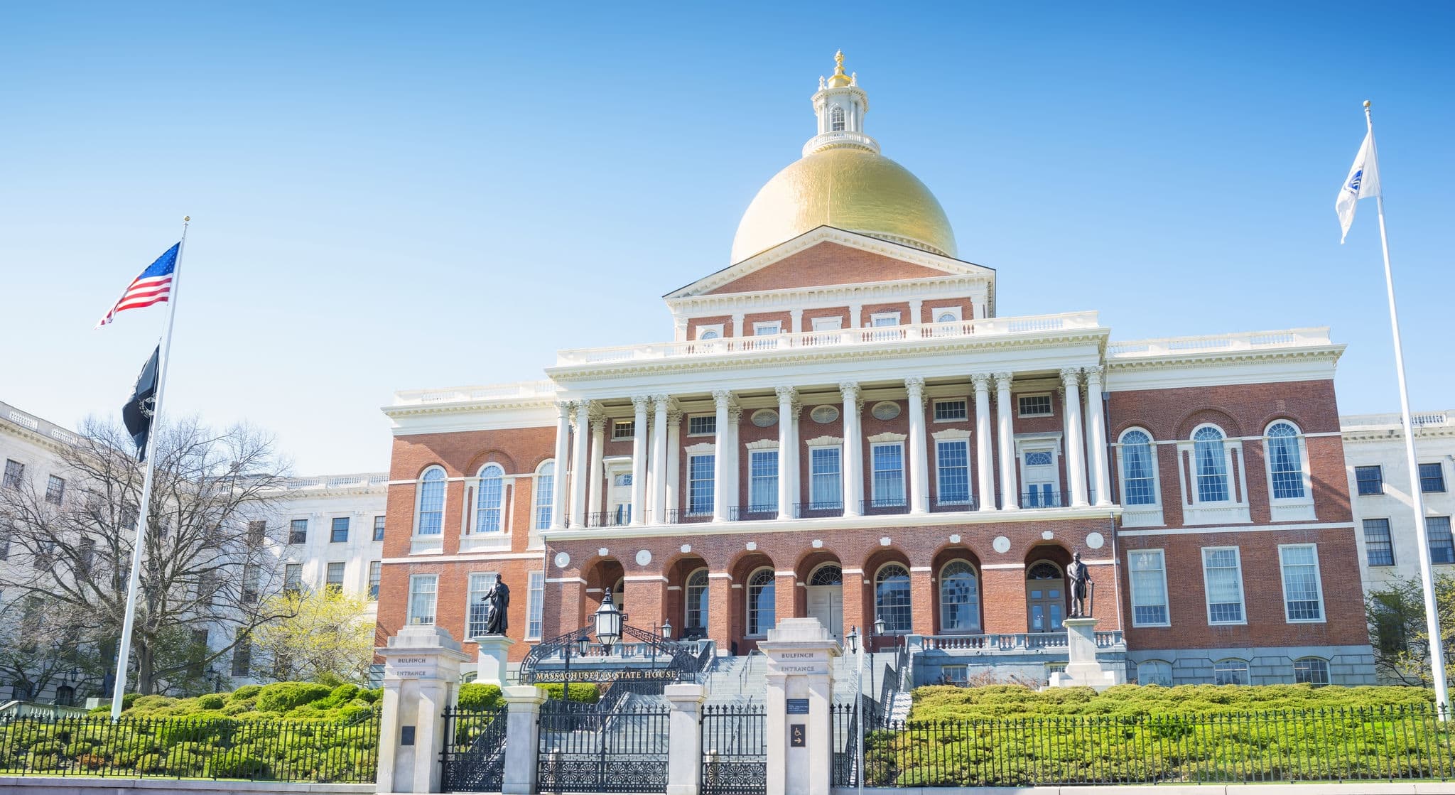 Massachusetts State House (Massachusetts Statehouse or the New State House), was completed in 1798, U.S. National Historic Landmark. Located in Boston Common, Boston, Massachusetts, USA.