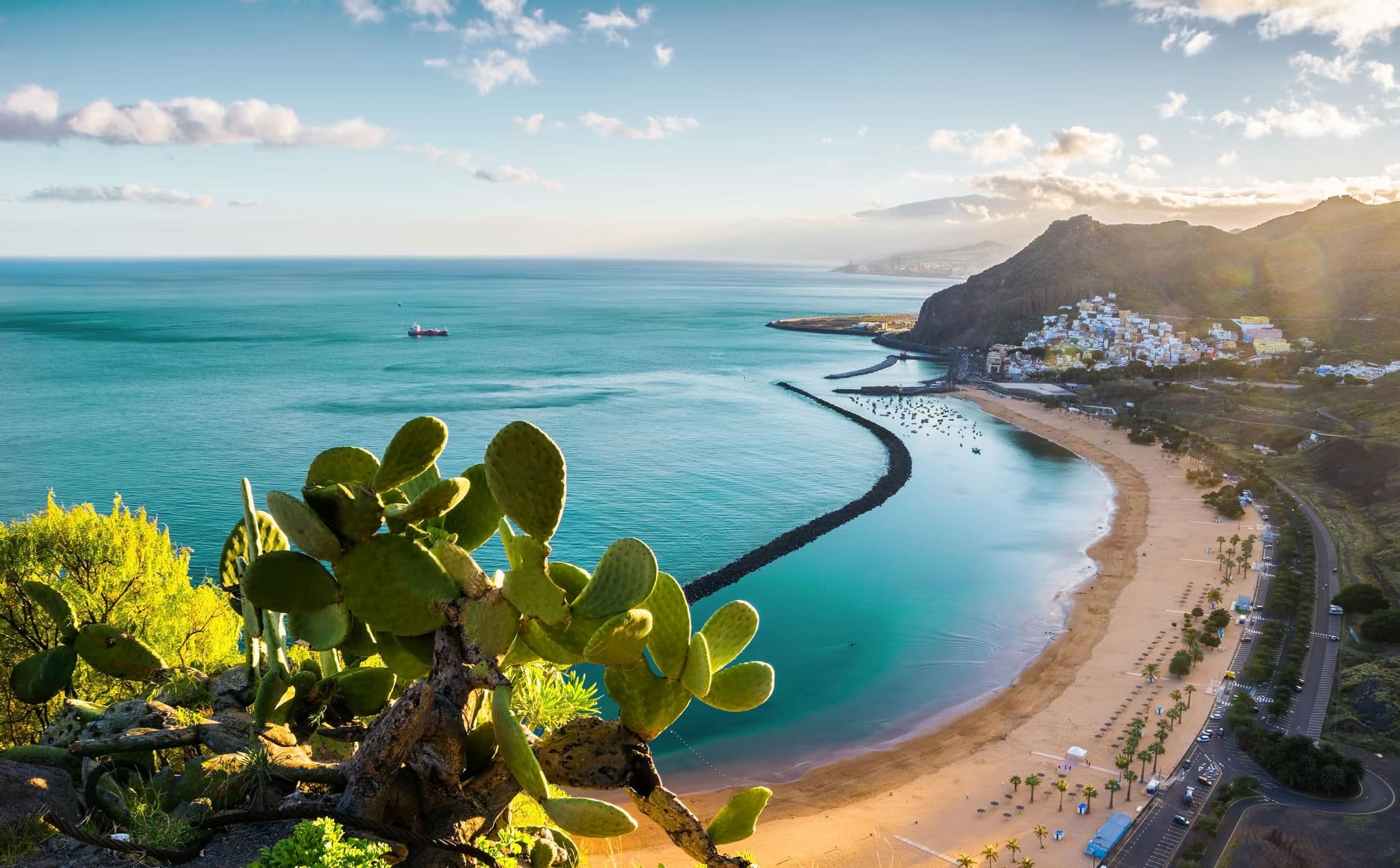 Amazing view of beach las Teresitas with yellow sand. Location: Santa Cruz de Tenerife, Tenerife, Canary Islands. Artistic picture. Beauty world.