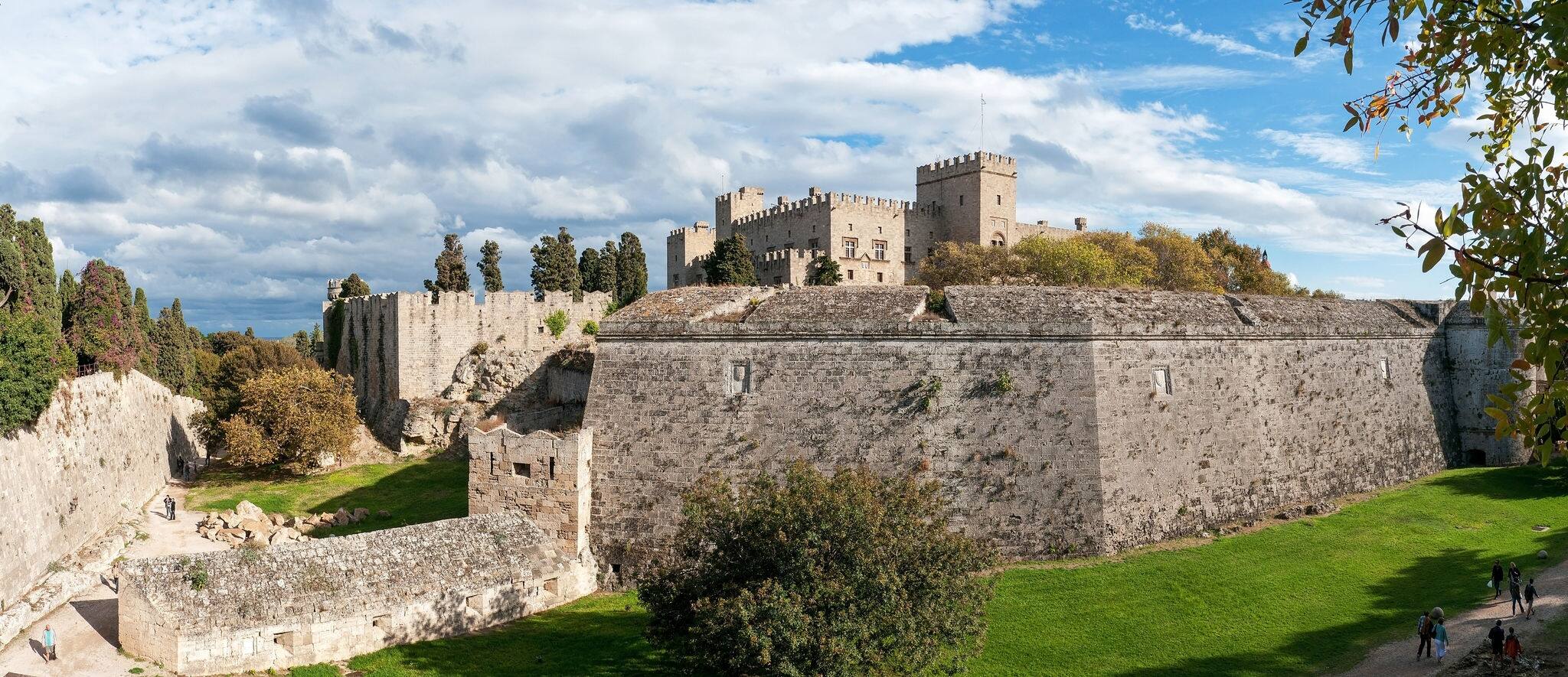 RHODES, GREECE - OCTOBER 2011: panoramic view of Castle of the Knights, fortress of crusader