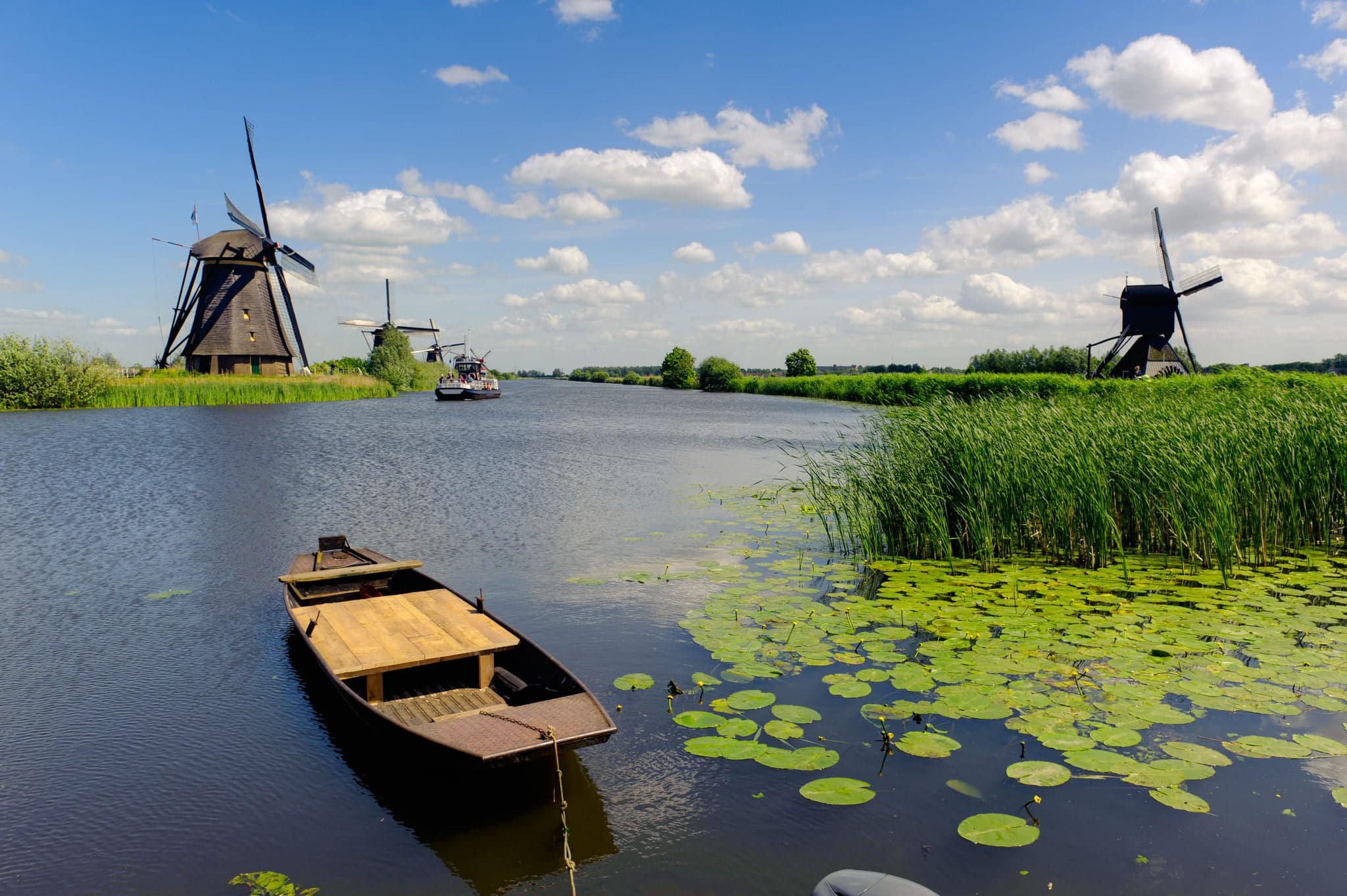 Windmill landscape at Kinderdijk near Rotterdam The Netherlands