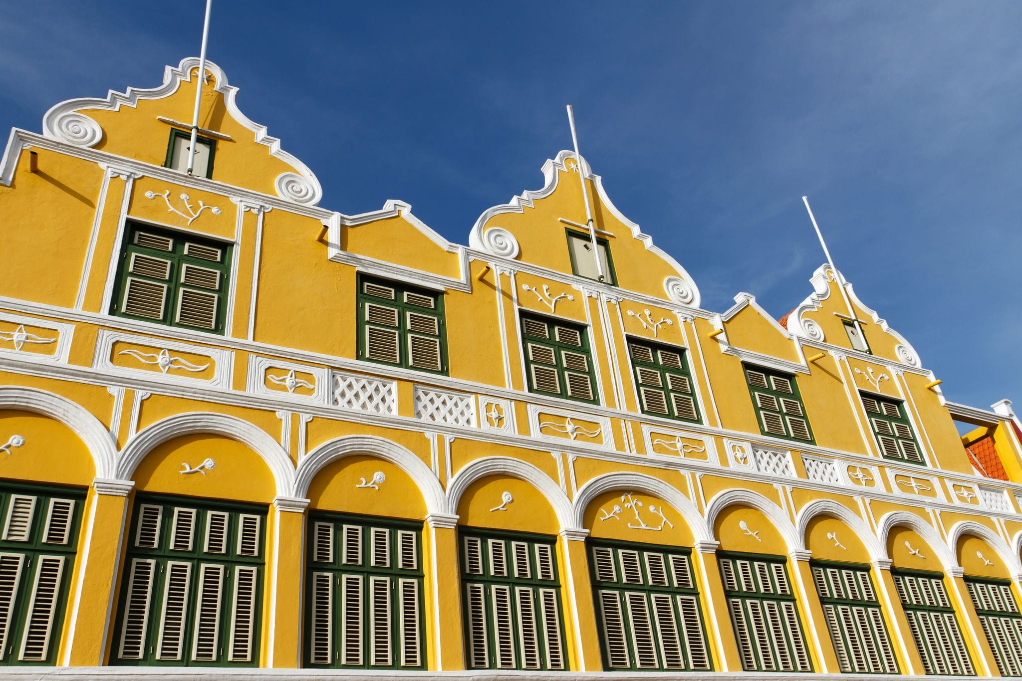 Yellow building in the old town in Willemstad, Curacao