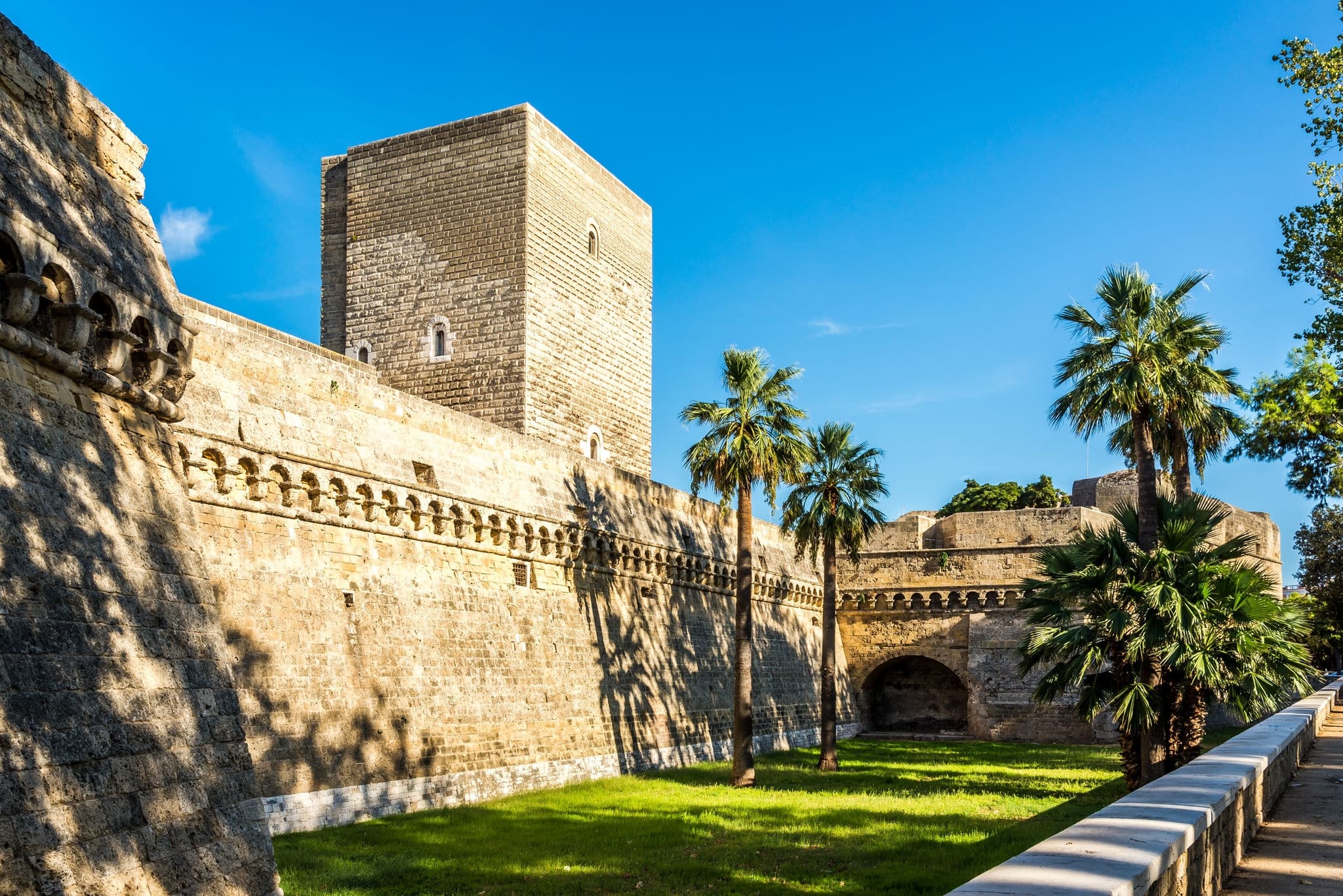 View at the Wall of Swabian Castle in the streets of Bari in Italy 