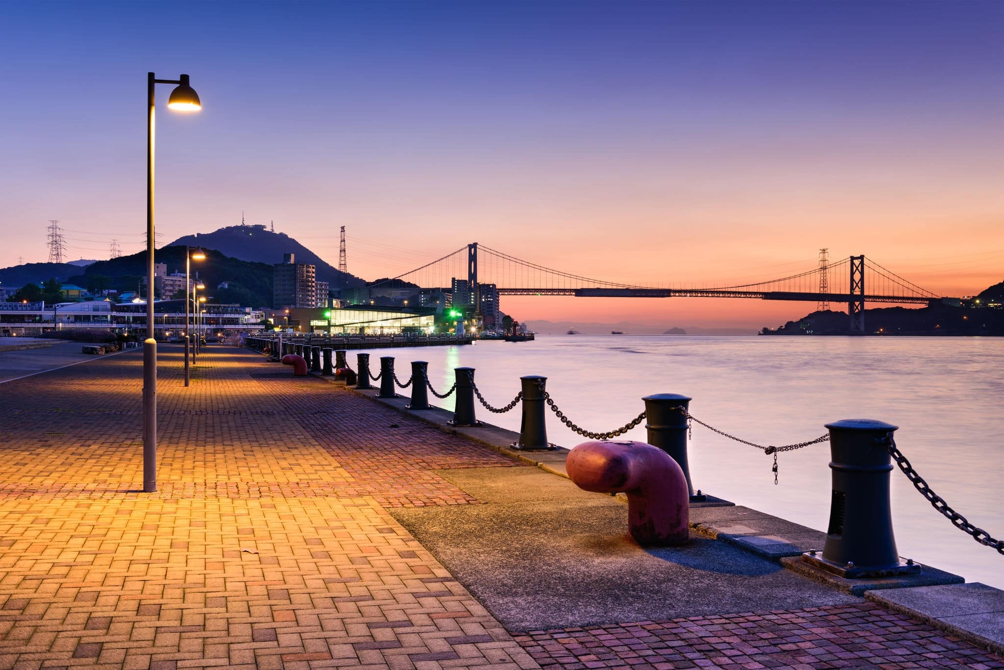 Shimonoseki, Japan waterfront at the Kanmon Straits.