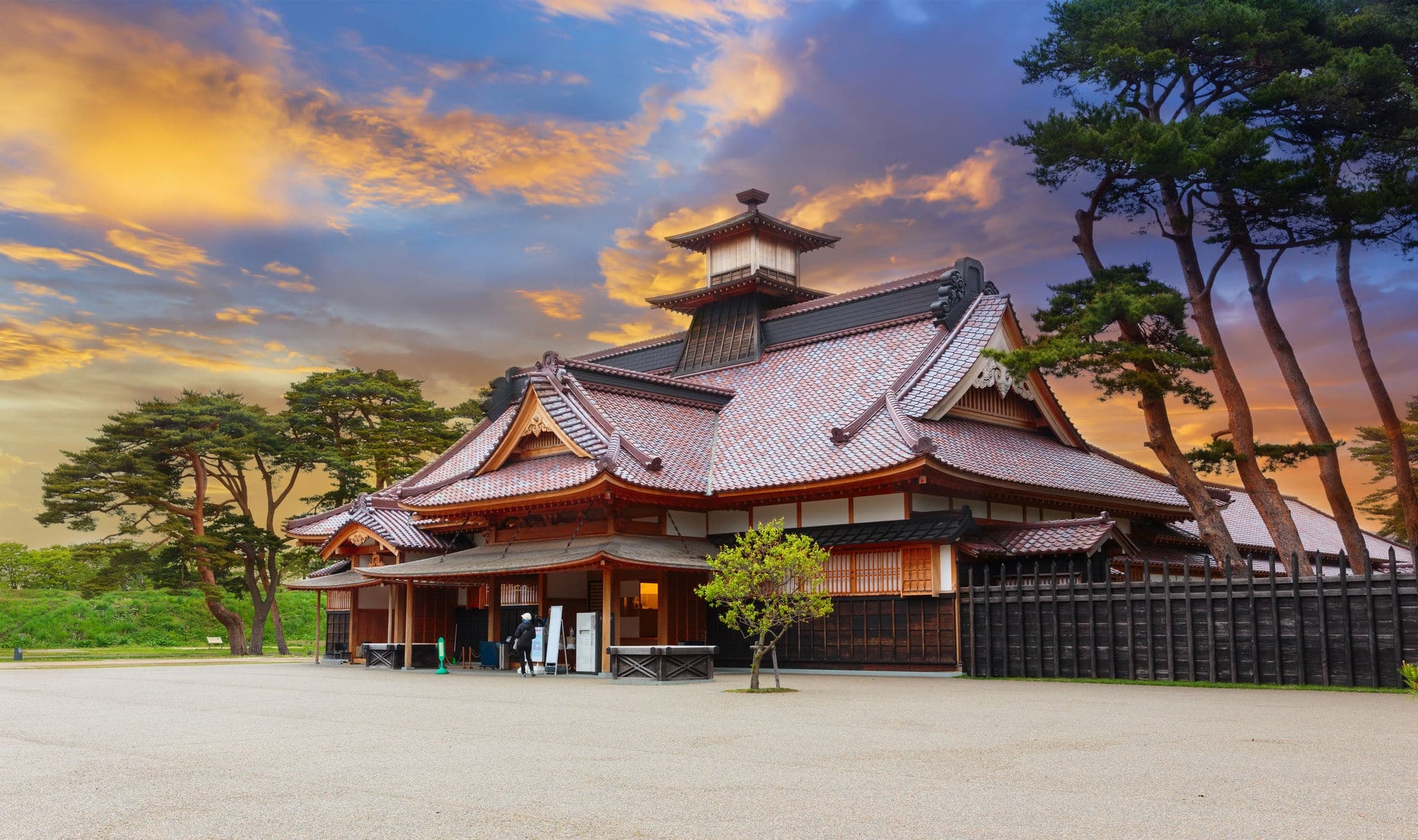 Japanese Temple in summer in Hakodate, Hokkaido, Japan at sunset time