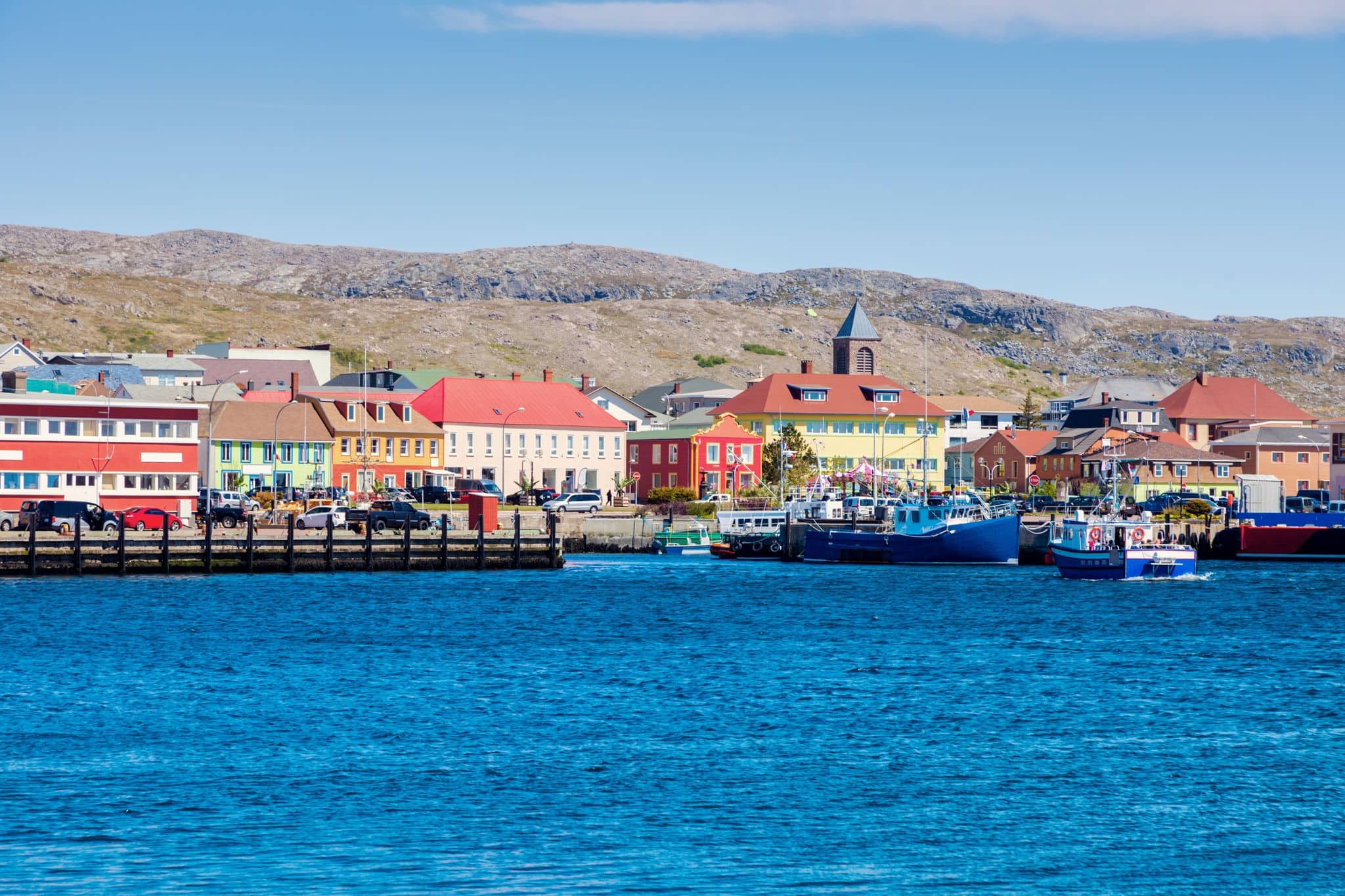Saint Pierre panorama from the sea. Saint Pierre, Saint Pierre and Miquelon.