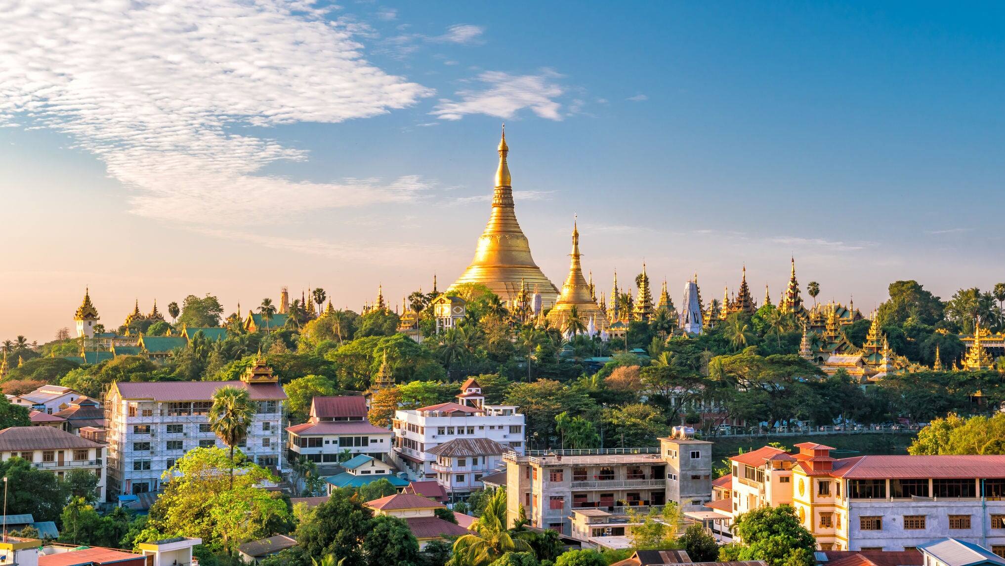 Yangon skyline with Shwedagon Pagoda  in Myanmar