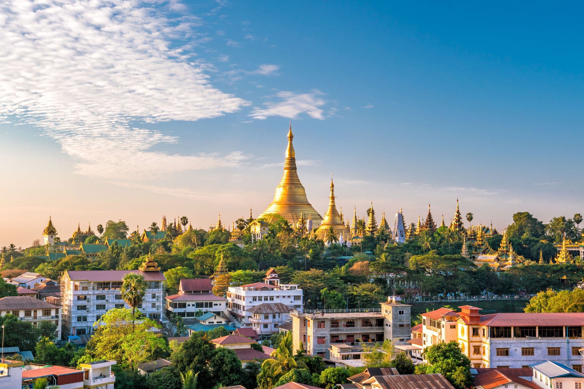 Yangon skyline with Shwedagon Pagoda  in Myanmar