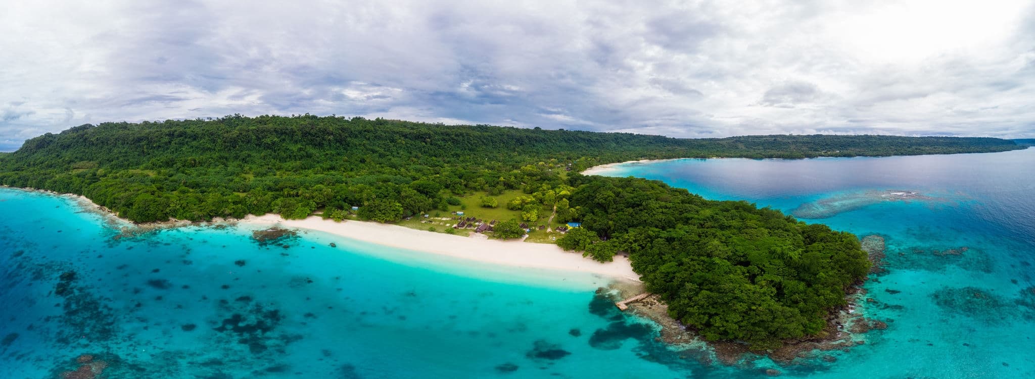 Drone view Champagne Beach, Vanuatu, Espiritu Santo island, near Luganville,  South Pacific
