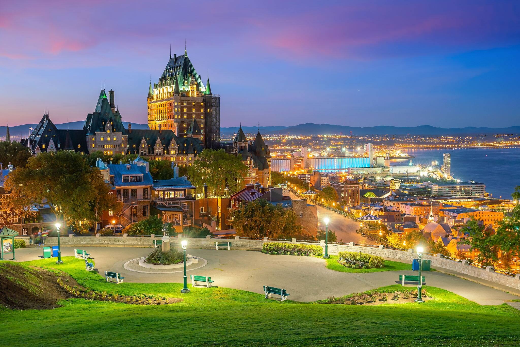 Panoramic view of Quebec City skyline with  Saint Lawrence river in  Canada