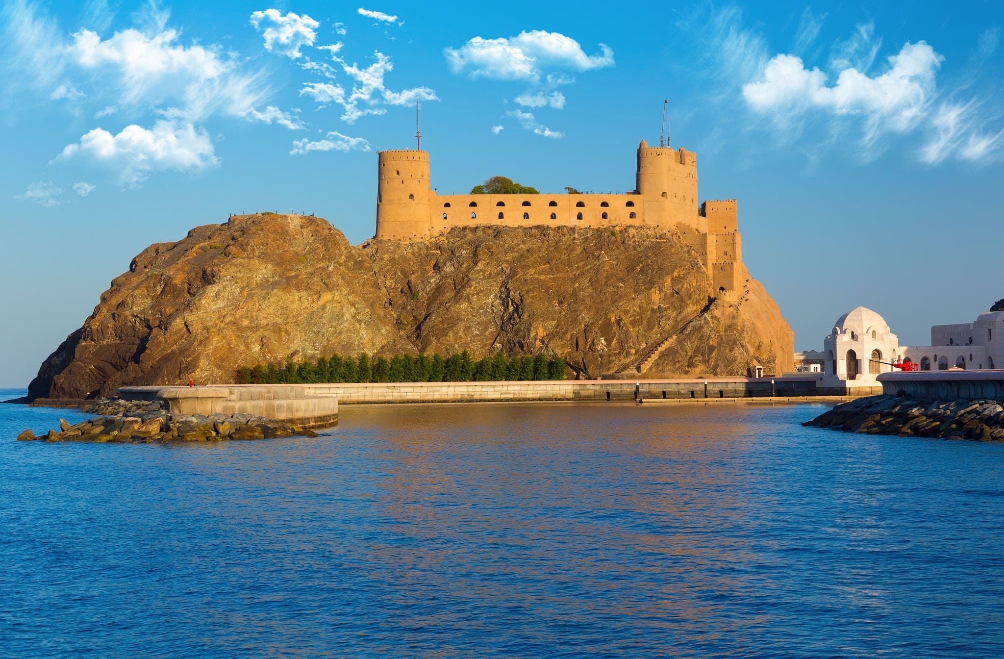Fort Al-Jalali in Muscat, Oman.Impressive twin forts at the entrance of Old Muscat's harbor near Sultan Qaboos palace. View from Al-Mirani fort area