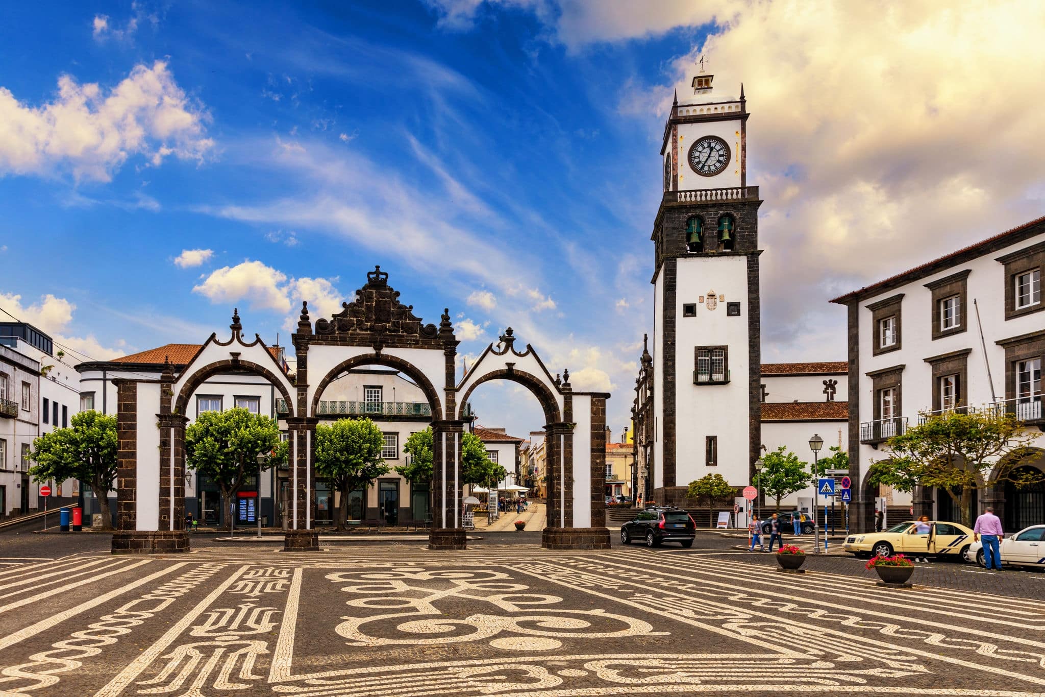 Portas da Cidade, the city symbol of Ponta Delgada in Sao Miguel Island in Azores, Portugal.