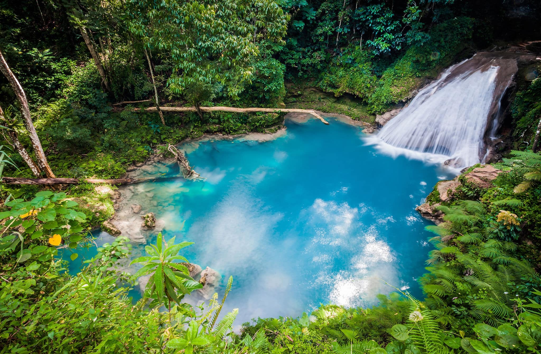 Blue hole waterfall from above in Jamaica