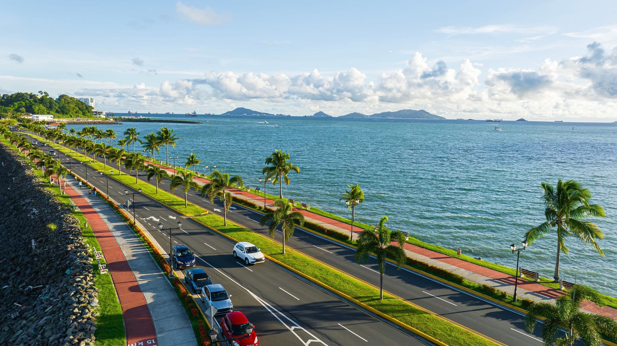 Aerial view of Panama, Cosway, Amador, Camineria, Bridge of the Americas, Panama Canal, Biomuseum