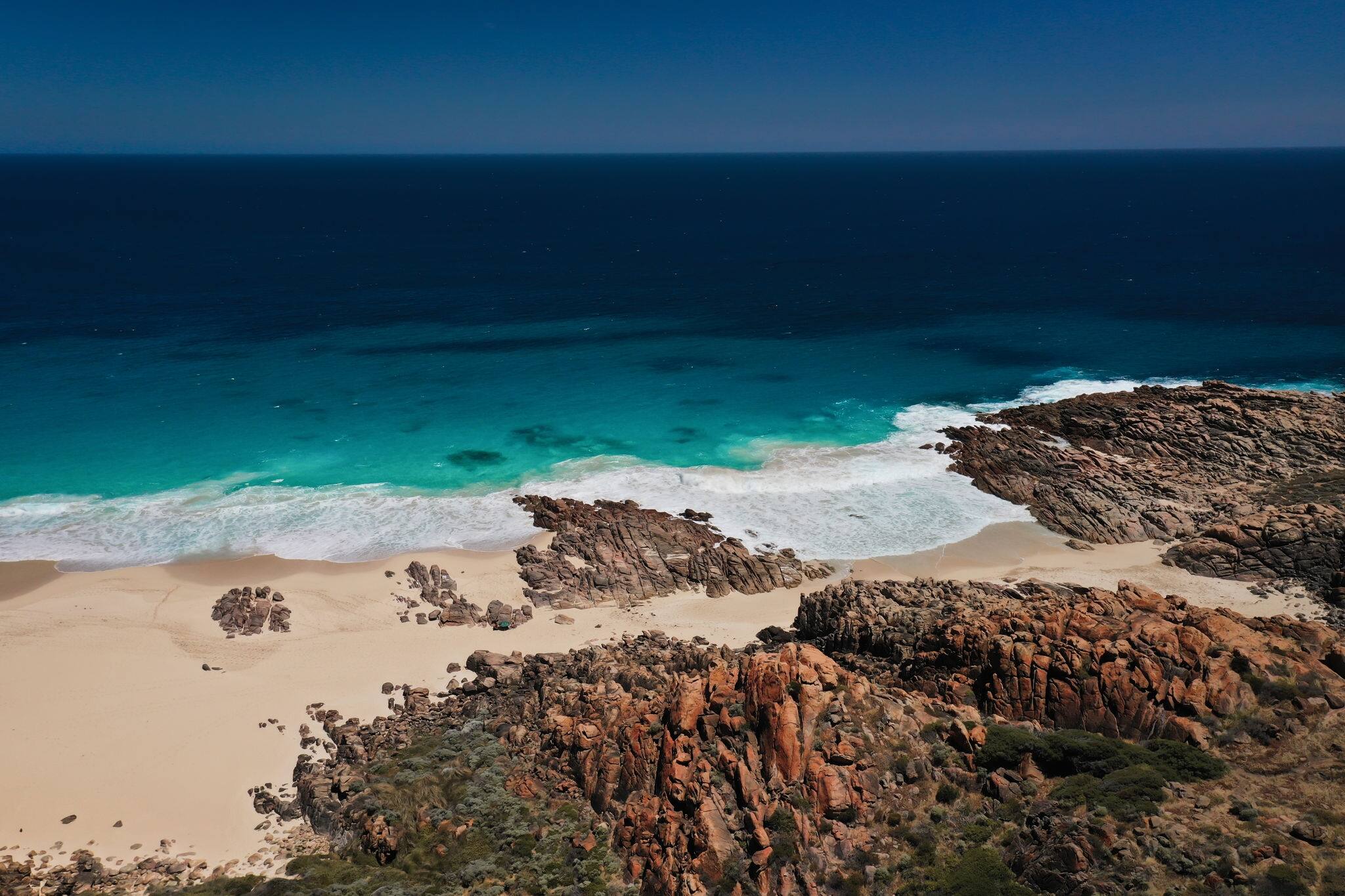 Amazing beach in Margaret River Region, injidup beach, Yallingup, Western Australia. Turquoise ocean meets the coastline
