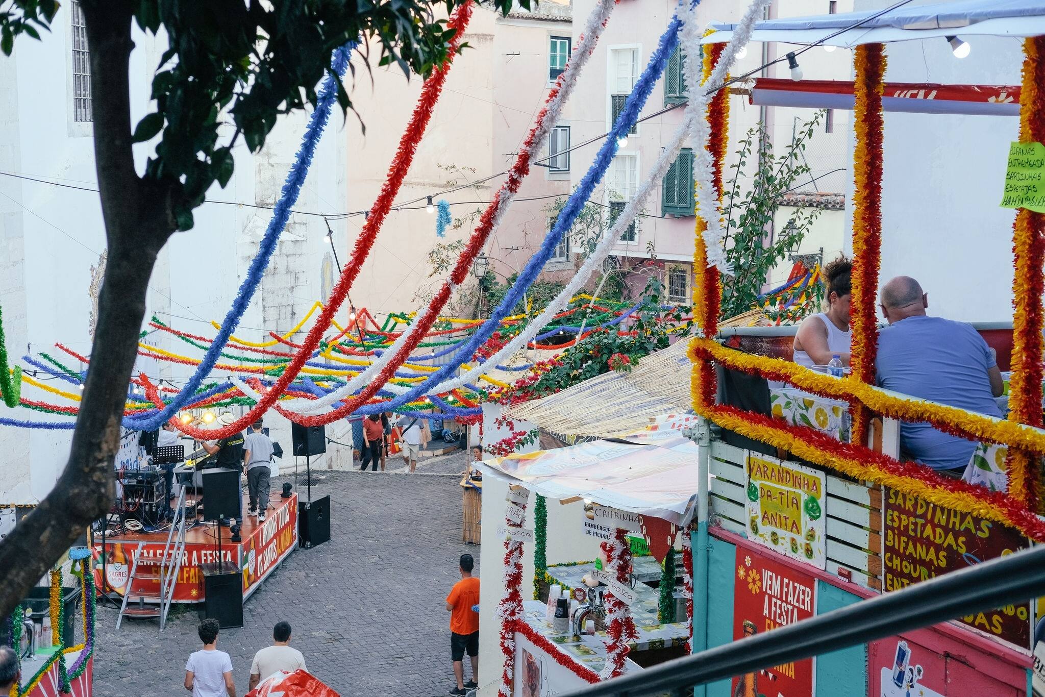 Lisbon, Portugal - 06012024: Streets of Alfama during Santos Populares - All Saints holidays, traditional street decorations