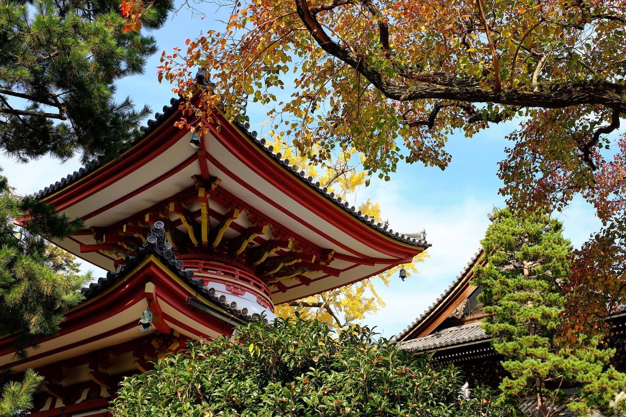 Small pagoda at Chionin Temple in autumn