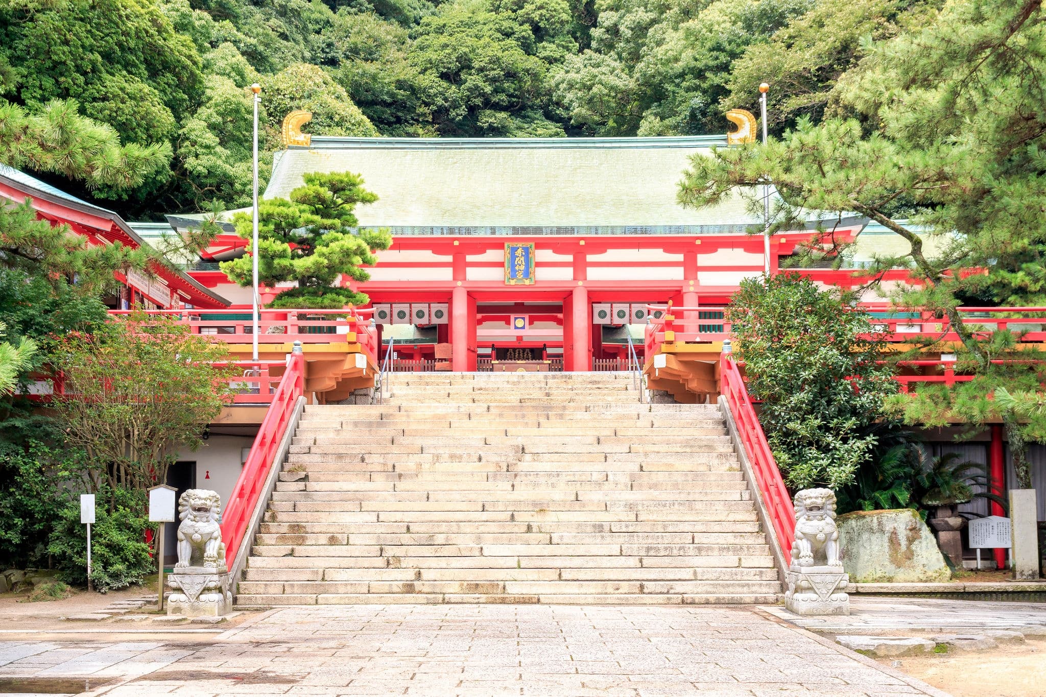 Akama Jingu Shrine in Shimonoseki, Japan (Sign says Akama Shrine