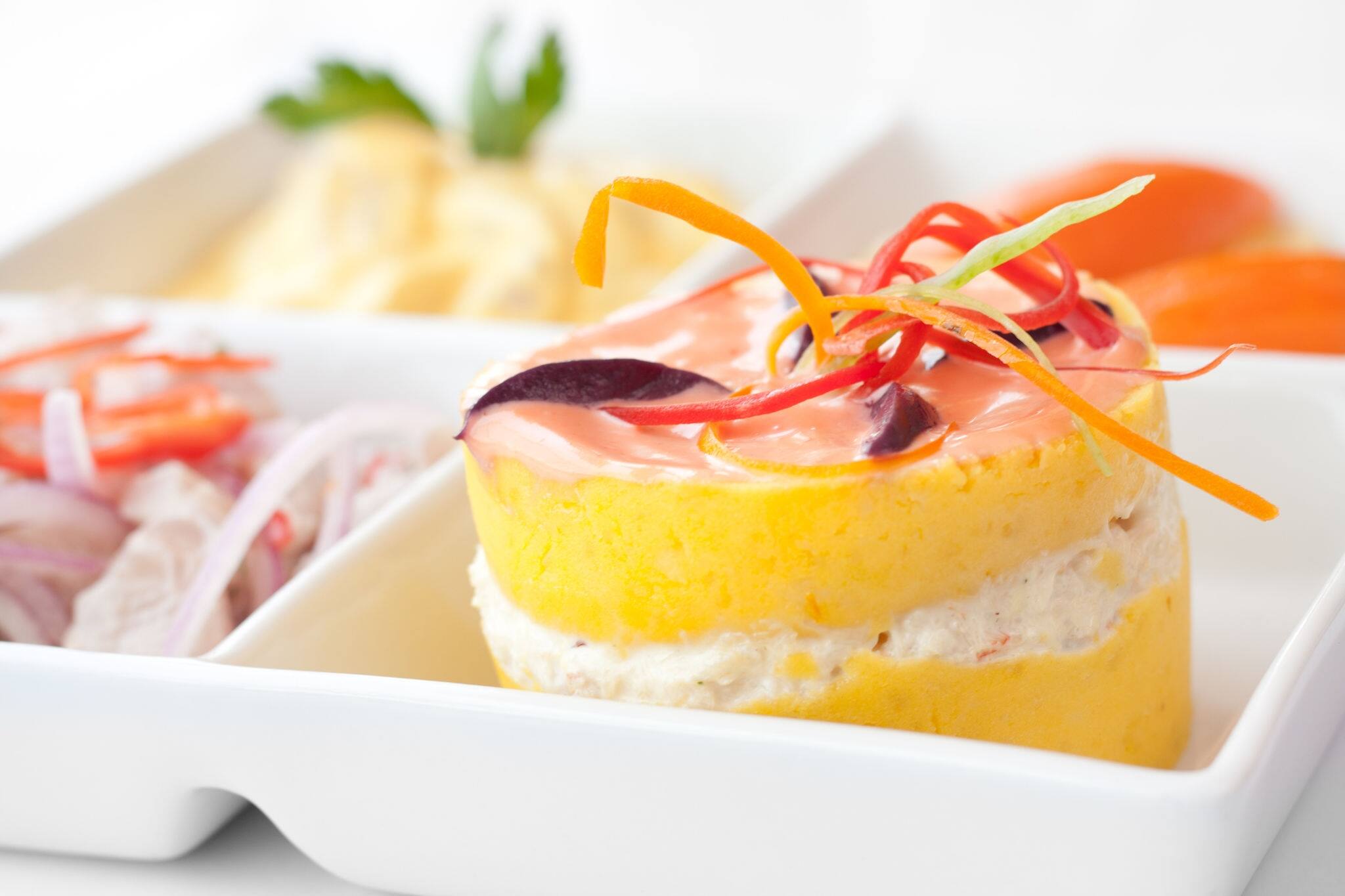 Peruvian cuisine, Cebiche, causa rellena and tiradito of fish
