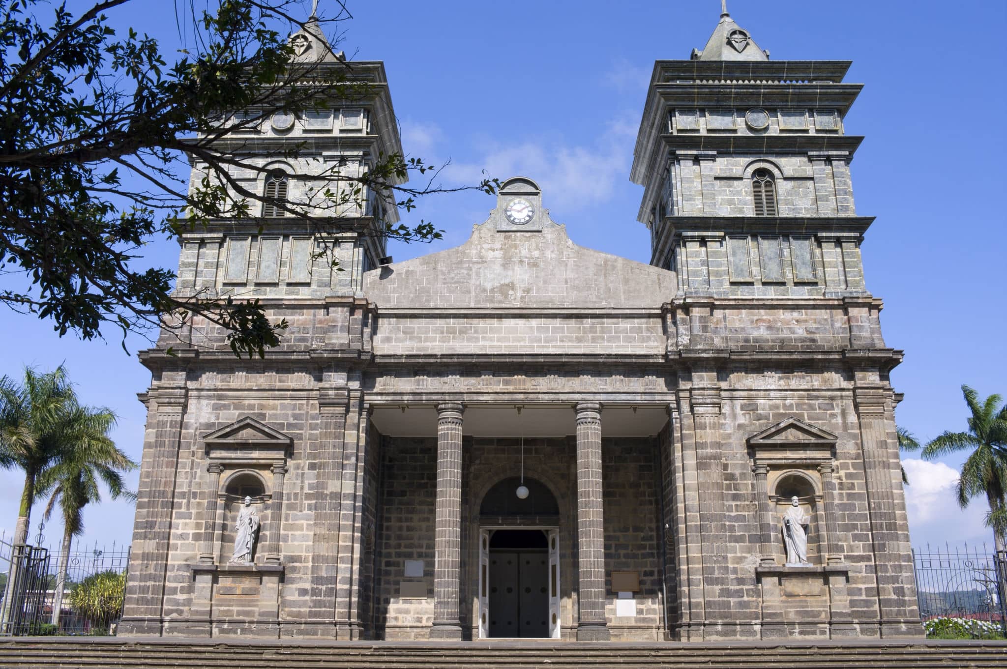 Front entrance and exterior of Church of Palmares in Costa Rica