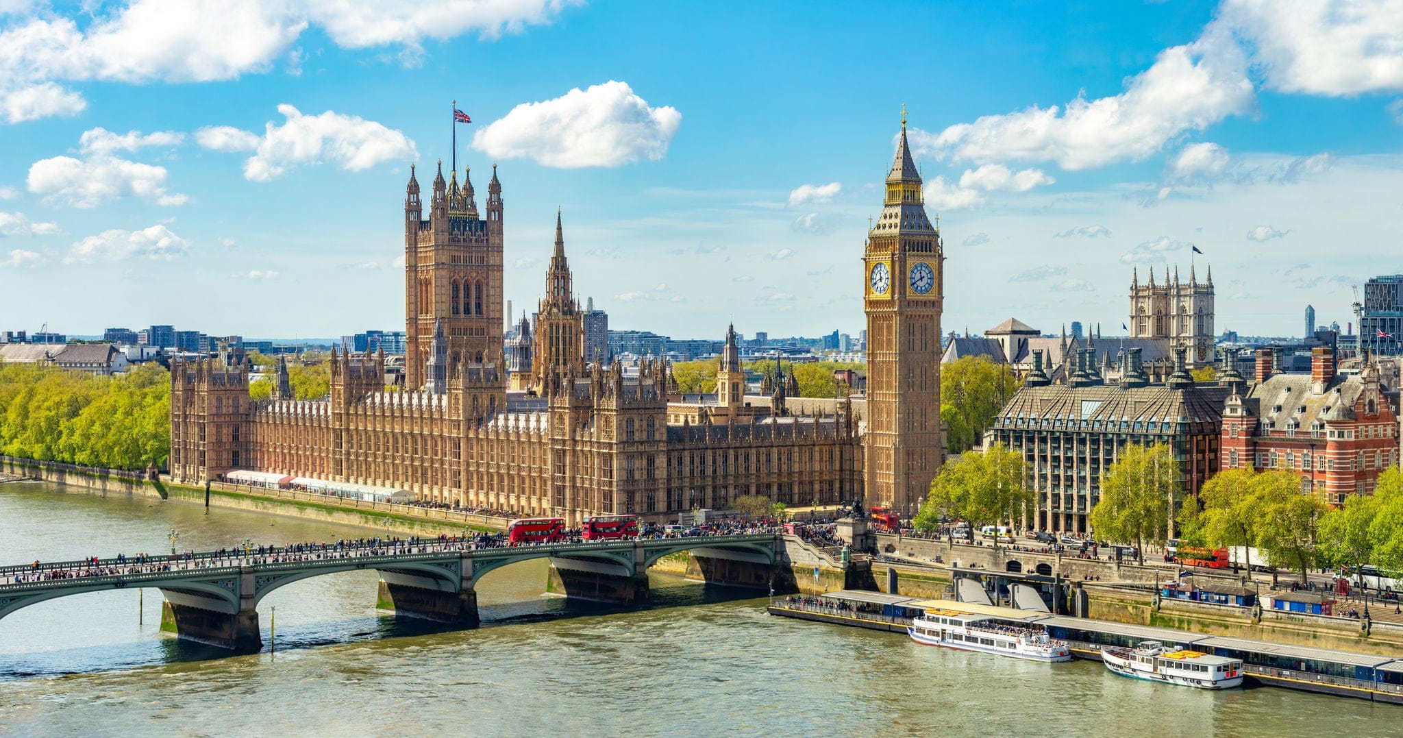 London cityscape with Houses of Parliament and Big Ben tower, UK