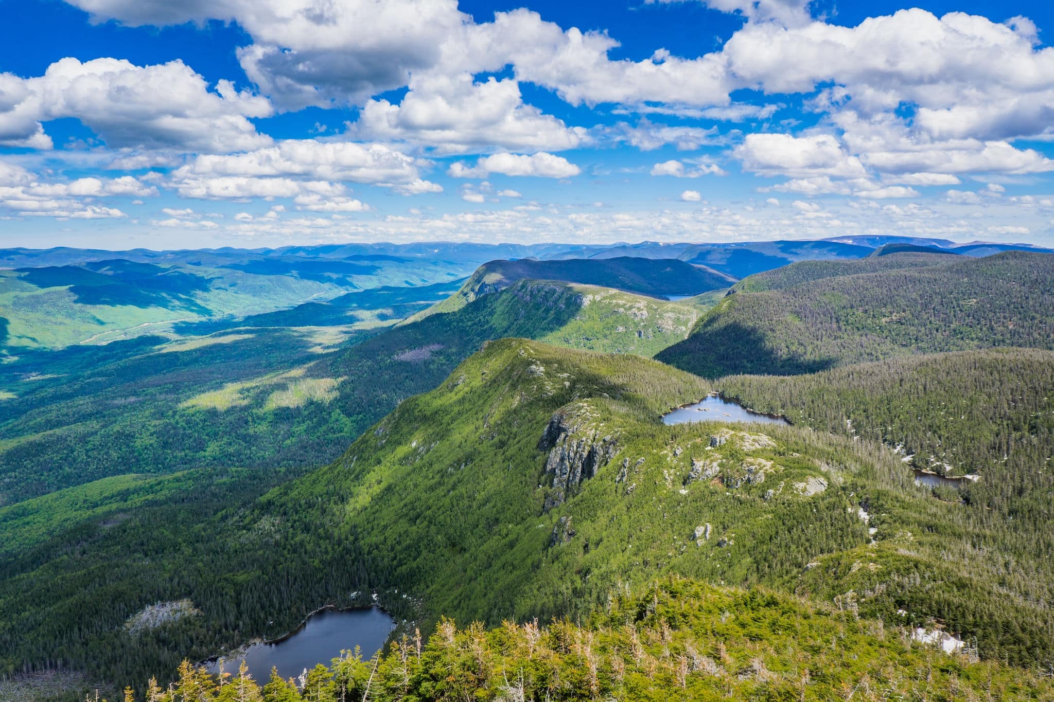 View from the top of "Pic de L'Aube" (Dawn Peak) on the Chic Choc mountains, the Gaspesie National Park in Quebec (Canada)