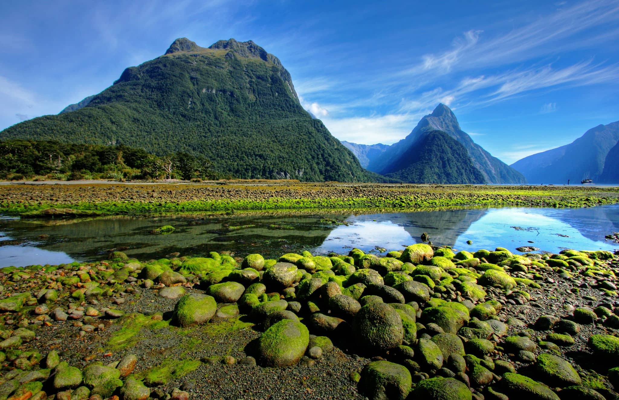 Mitre Peak in New Zealand at low tide