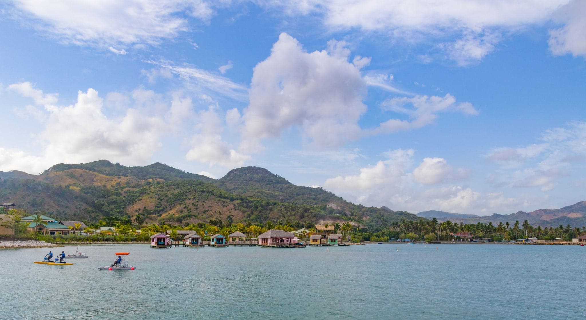 Pedal boats by the shore, Amber Cove, Dominican Republic 
