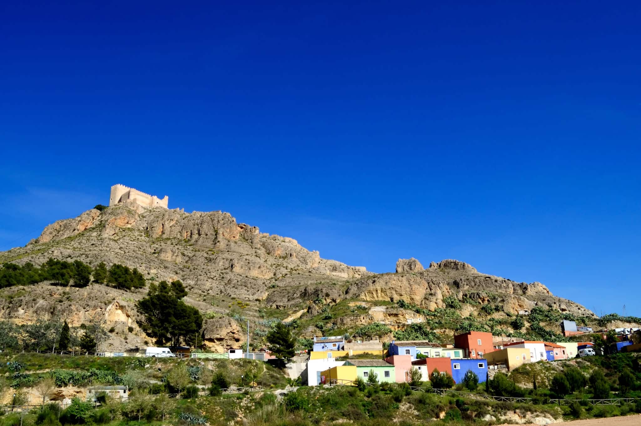 Spanish color, houses of Jumilla (Spain) and castle