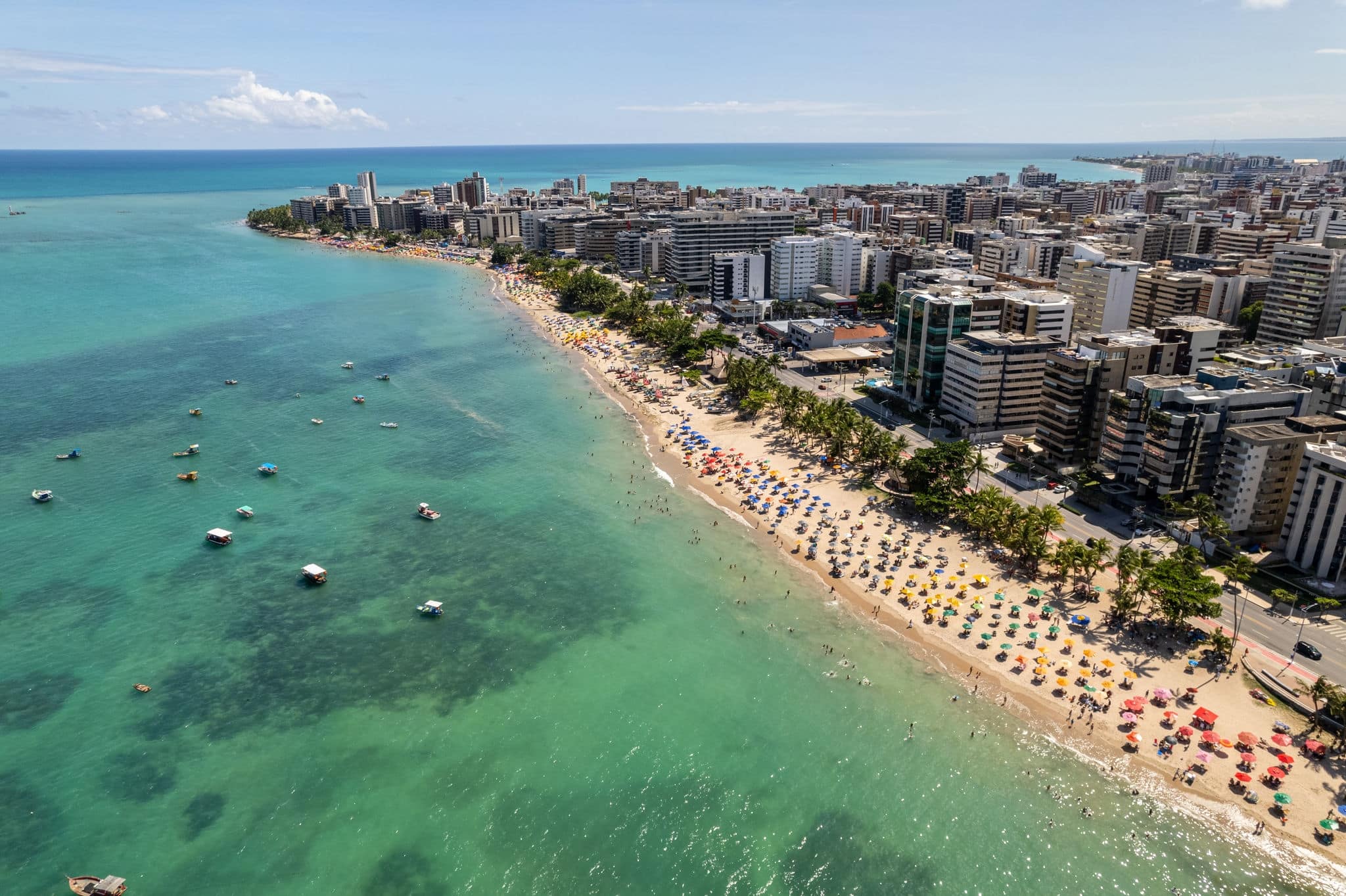 Aerial view of beaches in Maceio, Alagoas, Northeast region of Brazil.