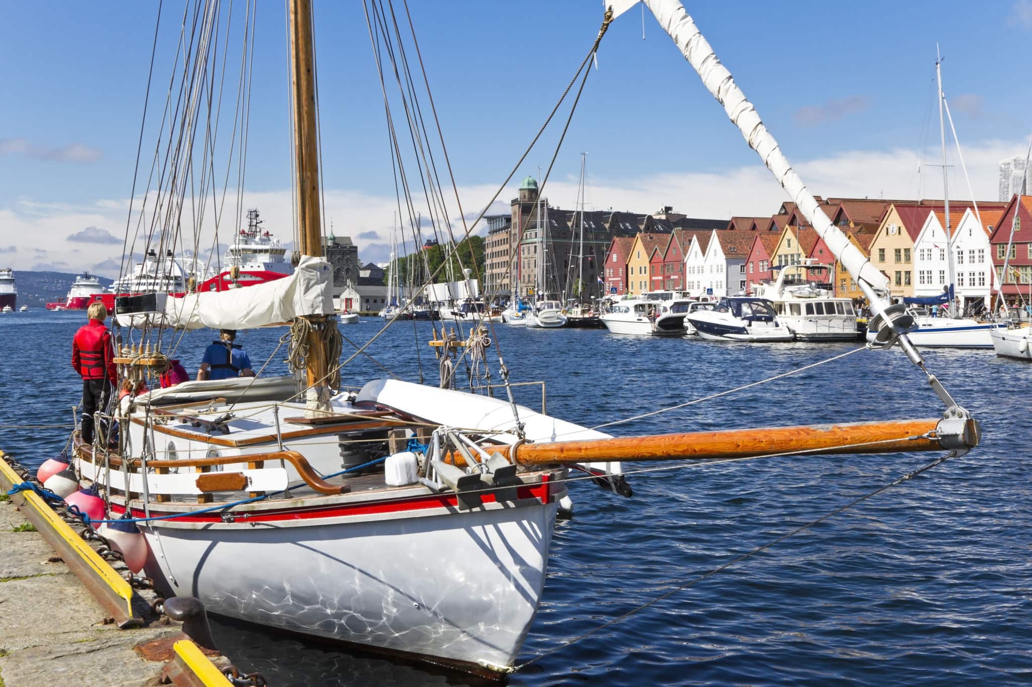 Sailing yacht in the harbor of Bergen. Norway.