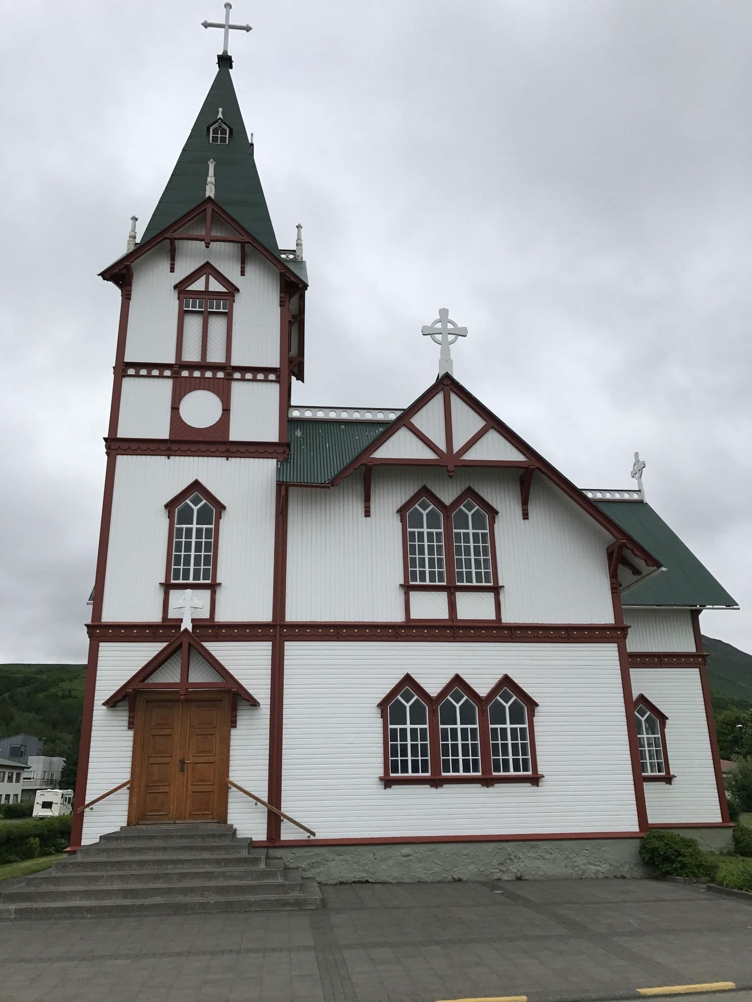 Icelandic church in the little town of Husavik, north Icleand. Husavik Church is one of the most significant landmarks in Húsavík. 