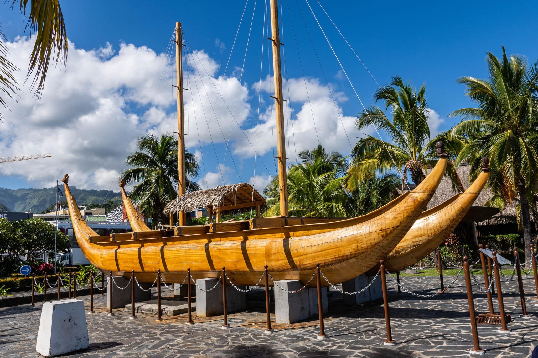 Traditional polynesian outrigger canoe in Papeete, near the Parc Paofai