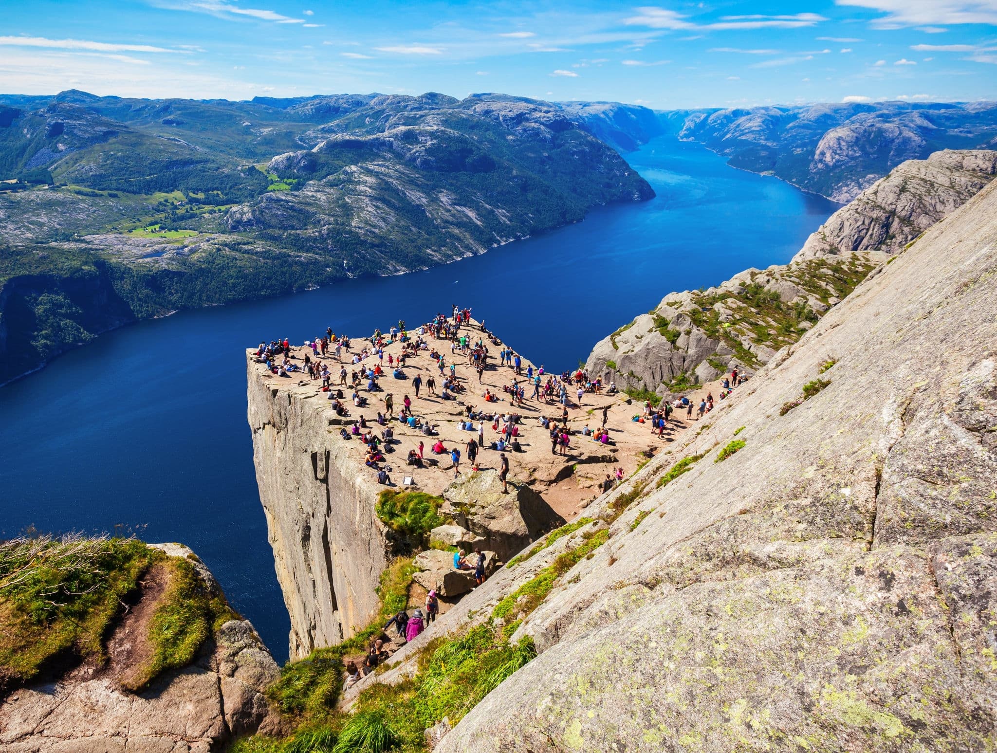 Preikestolen or Prekestolen or Pulpit Rock is a famous tourist attraction near Stavanger, Norway. Preikestolen is a steep cliff which rises above the Lysefjord.