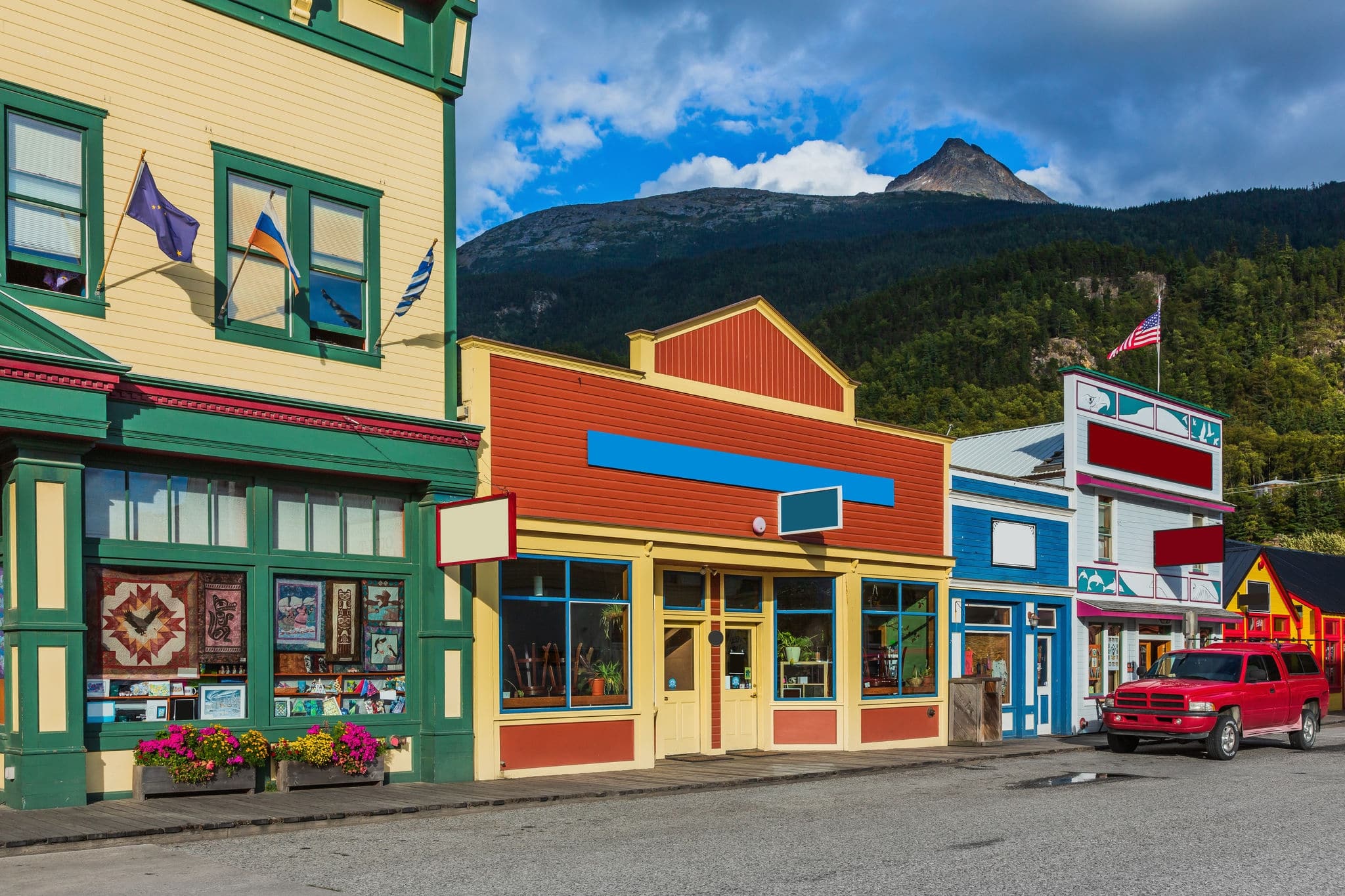 Skagway, Alaska. Old town historic buildings.