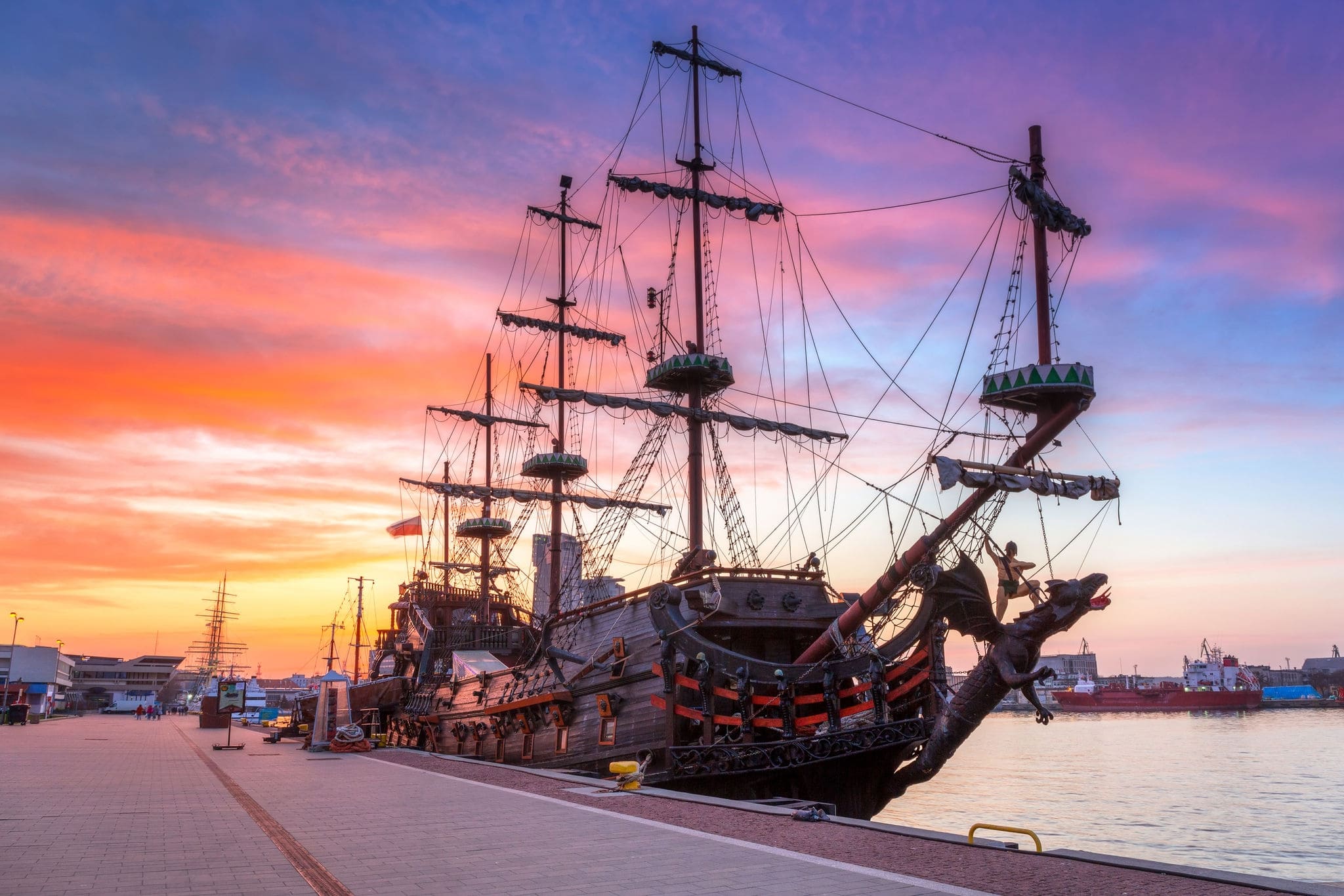 Sunset in Gdynia city at Baltic sea, Poland