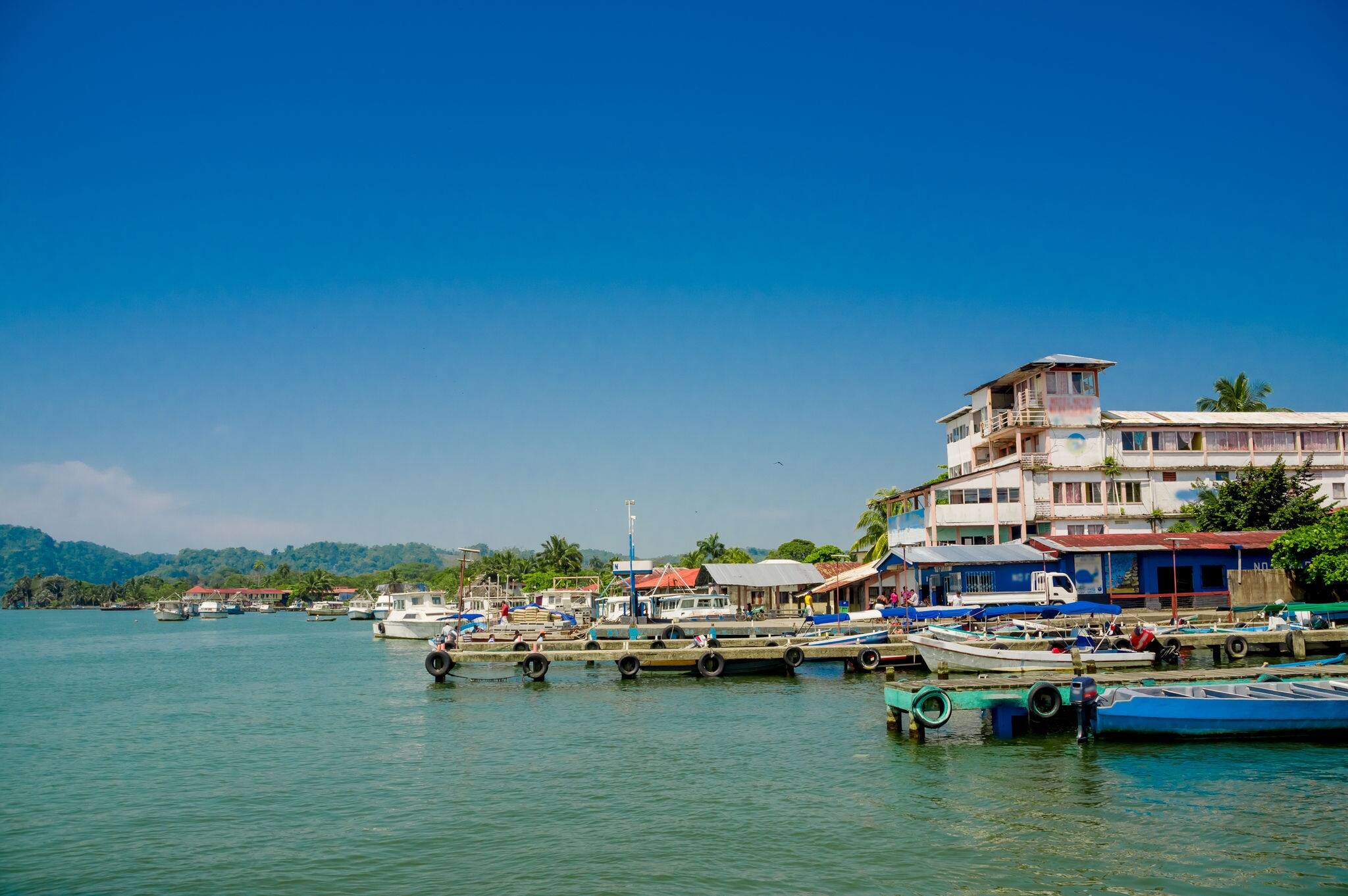 colorful port harbor pier dock in livingston guatemala