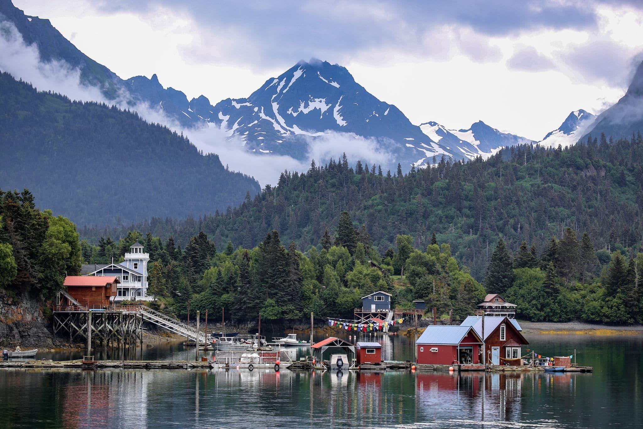 Cloudy summer day in Halibut Cove, Alaska