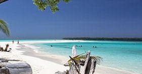 Beautiful Pristine Waters and white sand beach in Conflict Islands