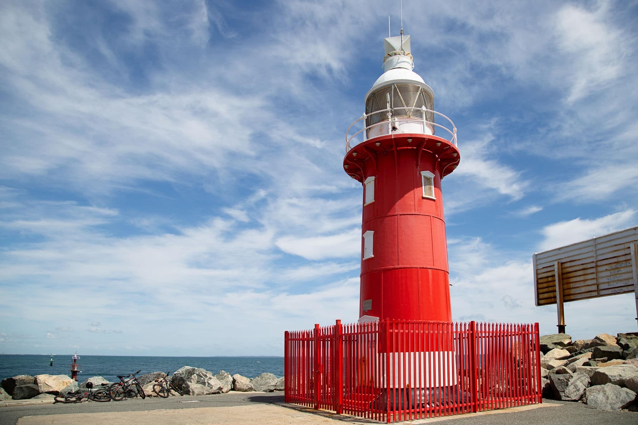 Red lighthouse at North Mole, Fremantle, Western Australia