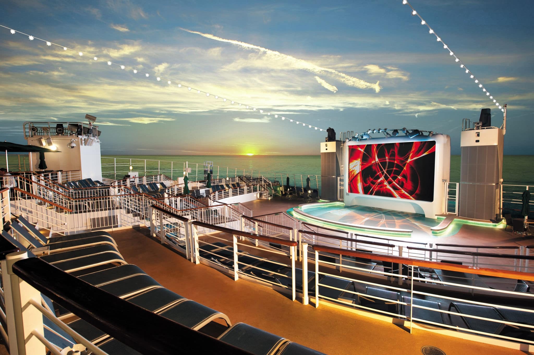 Concert venue at sunset on the top deck