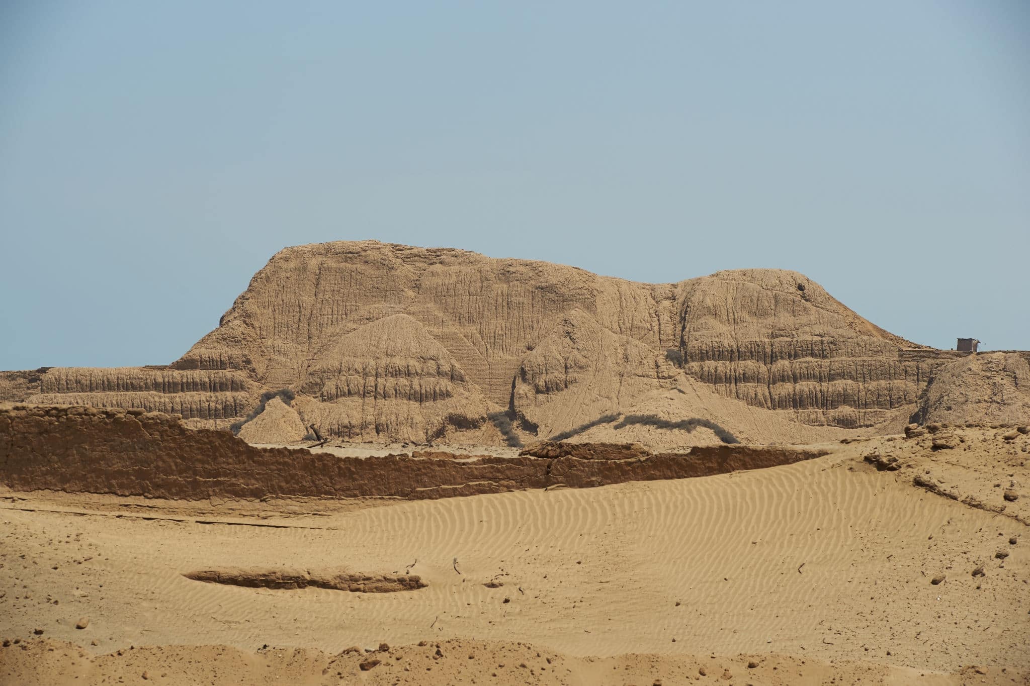 Temple of the Sun (Huaca del Sol). Large historic adobe temple from the Moche culture located close to Trujillo in Peru.