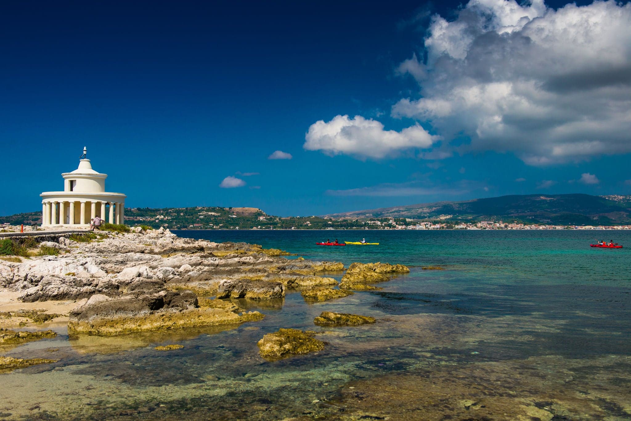Lighthouse in Kefalonia. Landscape of Lighthouse of St. Theodore at Argostoli, Kefalonia, Ionian islands, Greece. Attraction of the island of Kefalonia. The current lighthouse on the island.