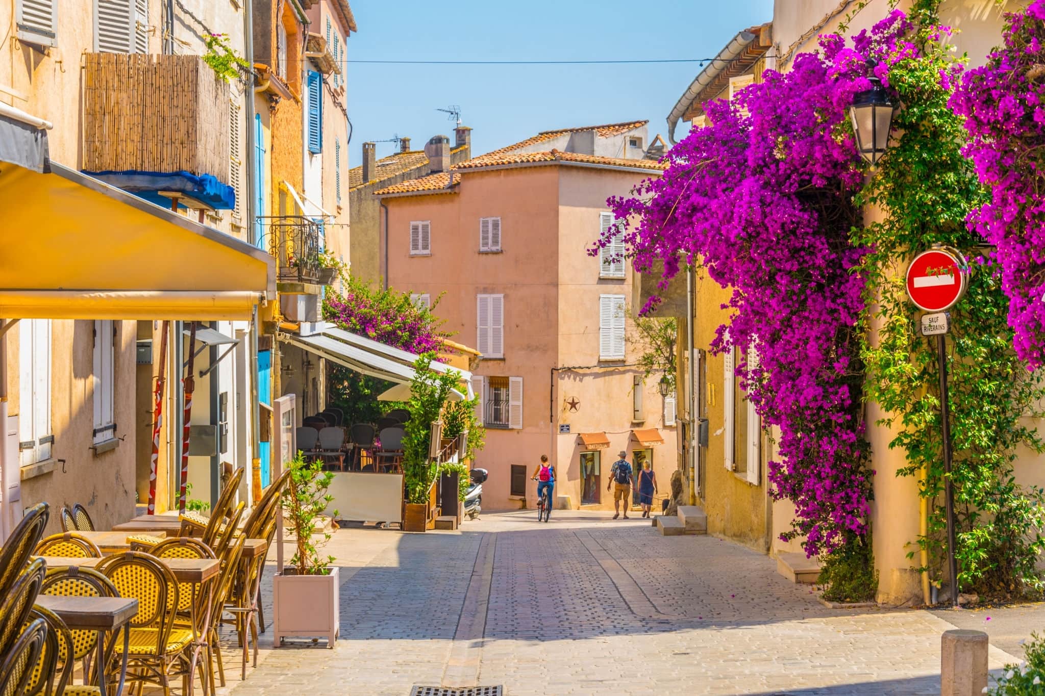View of a narrow street in the center of Saint Tropez, France