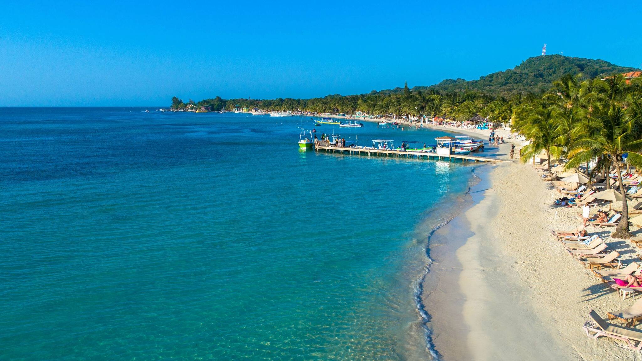 Beautiful Aerial Shot Beach in Roatan Bay Islands Honduras